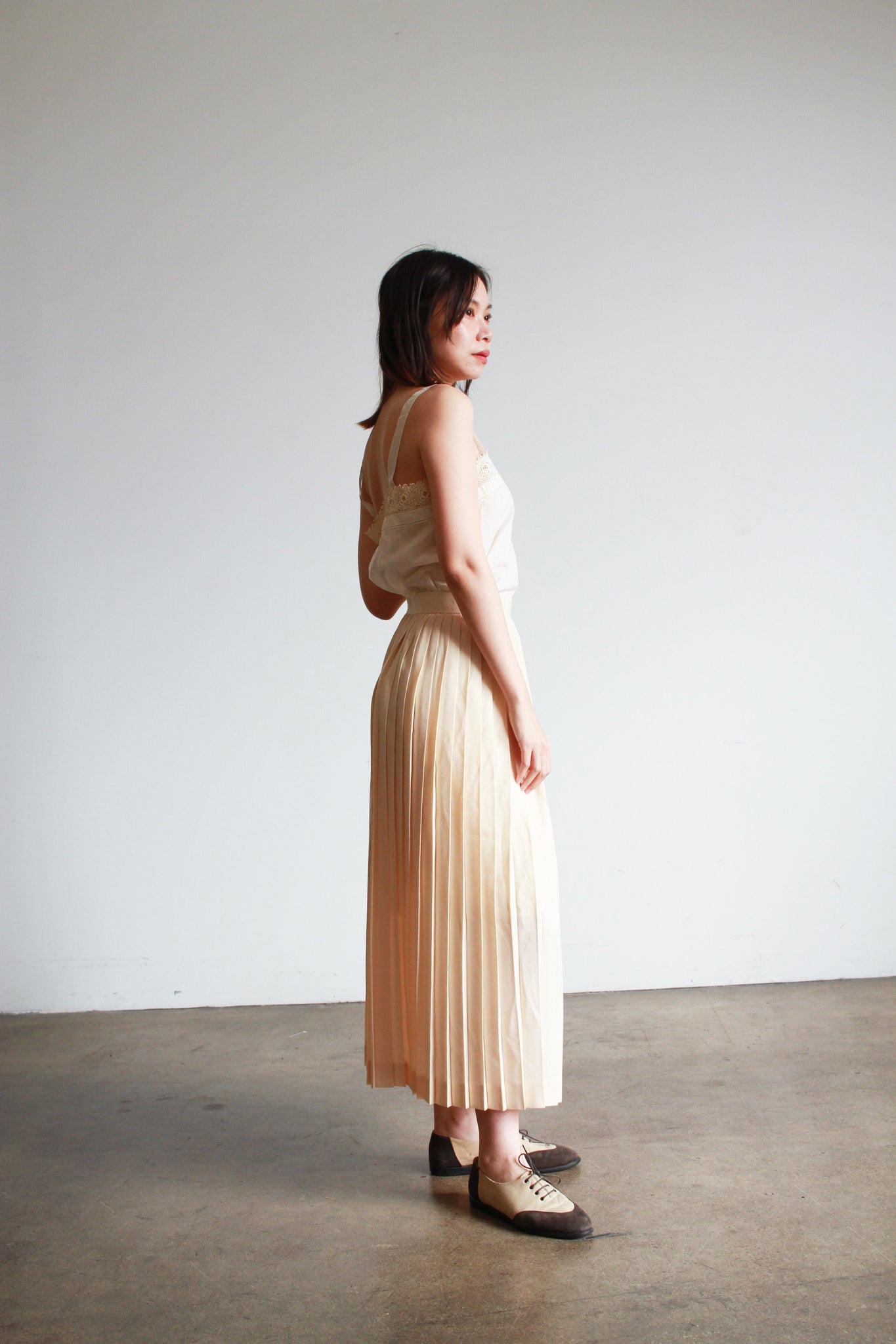 1980s Cream Pleated Maxi Skirt