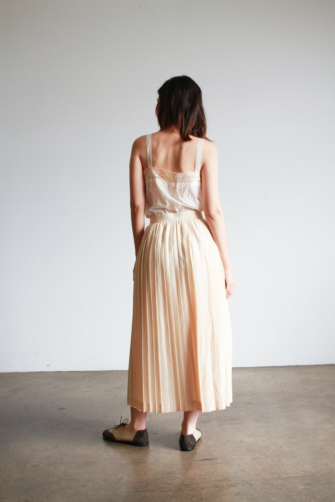 1980s Cream Pleated Maxi Skirt