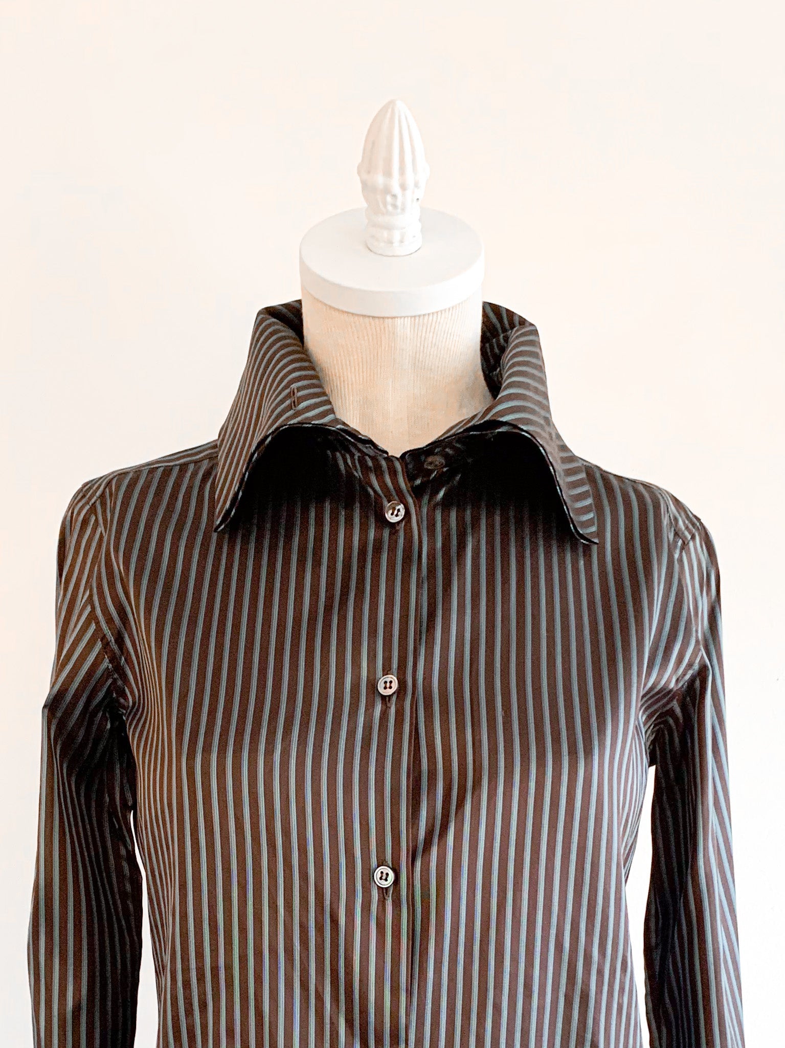 Romeo Gigli High Collar Striped Blouse