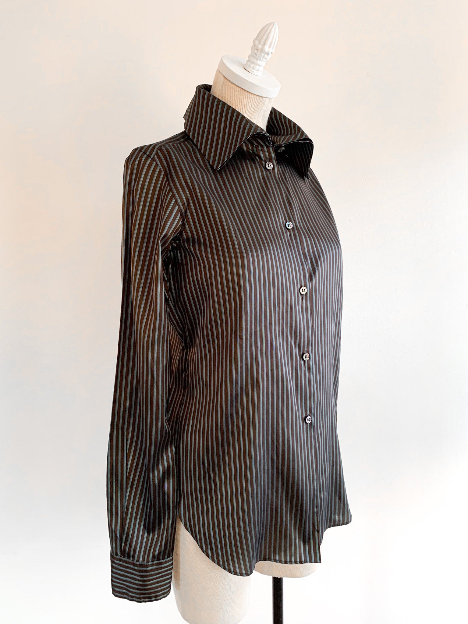 Romeo Gigli High Collar Striped Blouse