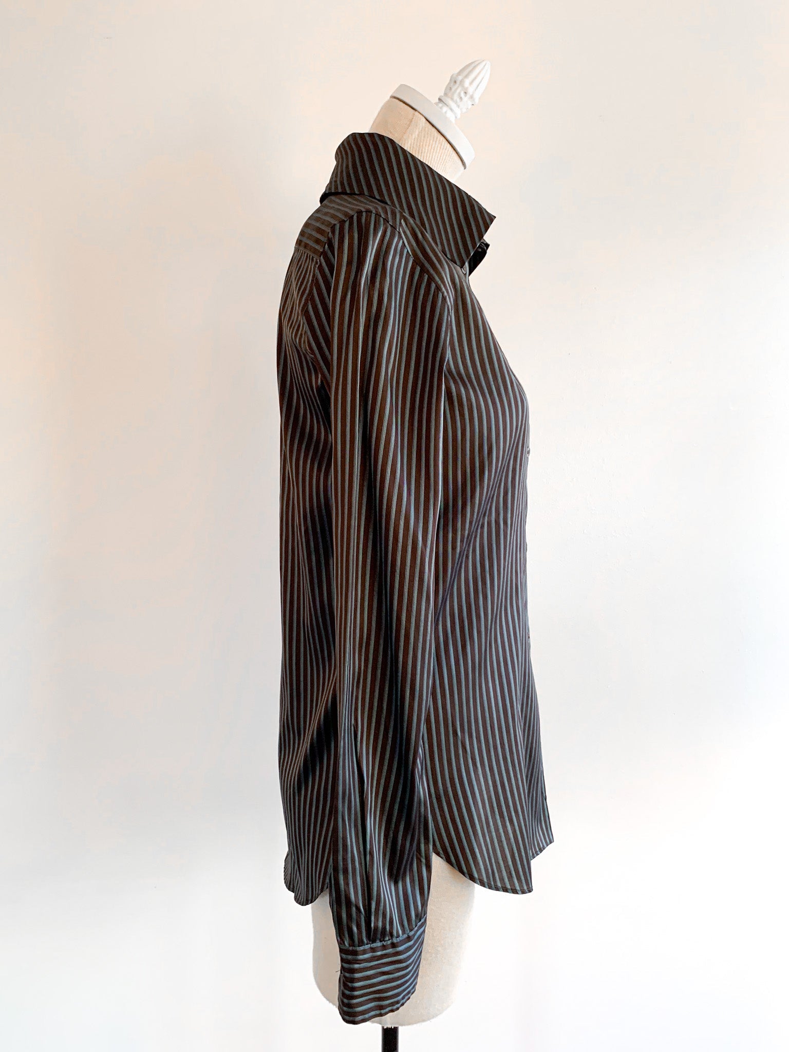 Romeo Gigli High Collar Striped Blouse