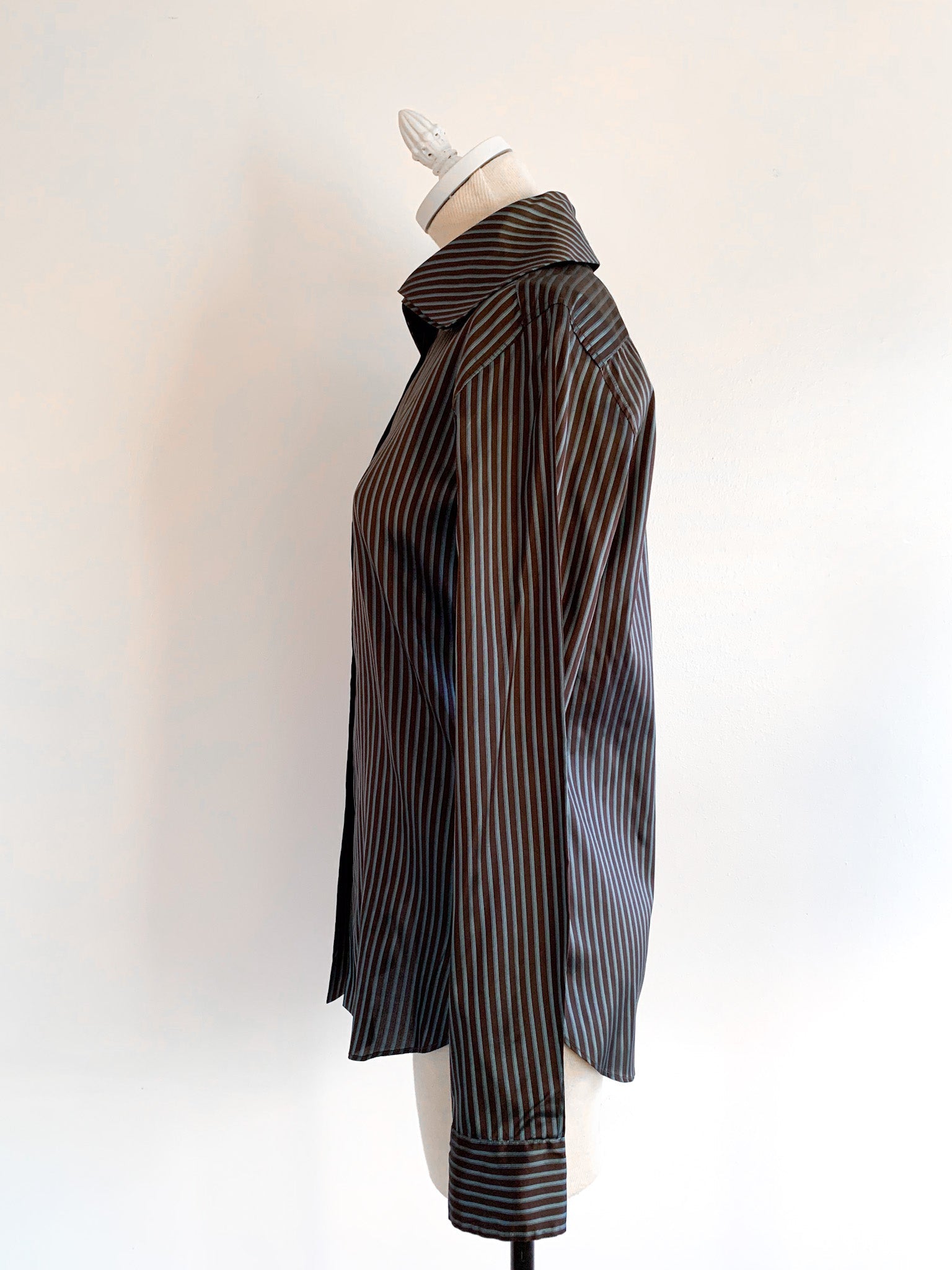 Romeo Gigli High Collar Striped Blouse