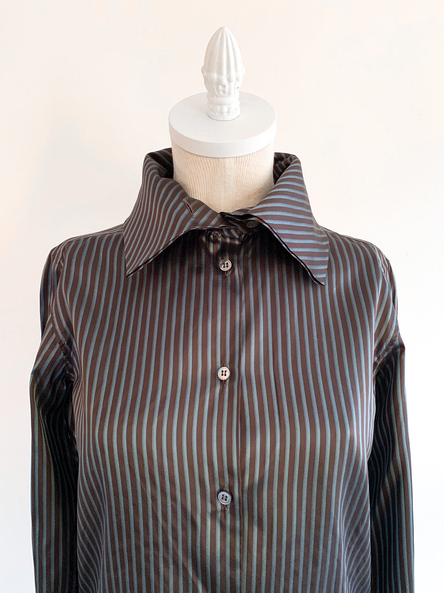 Romeo Gigli High Collar Striped Blouse