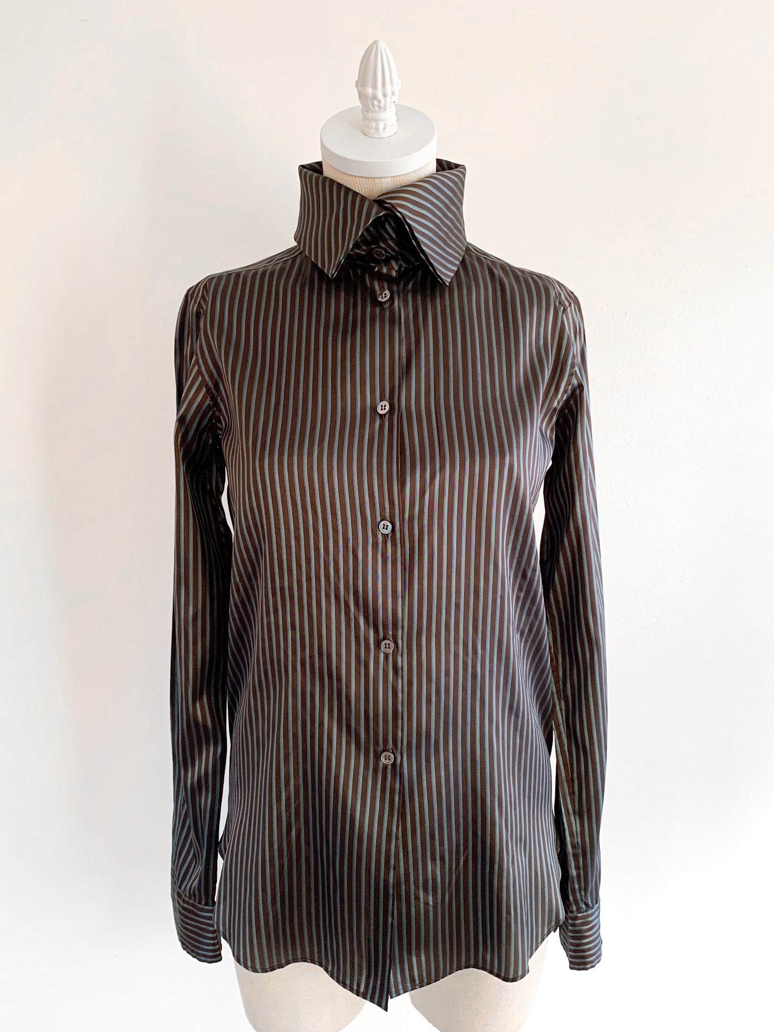 Romeo Gigli High Collar Striped Blouse