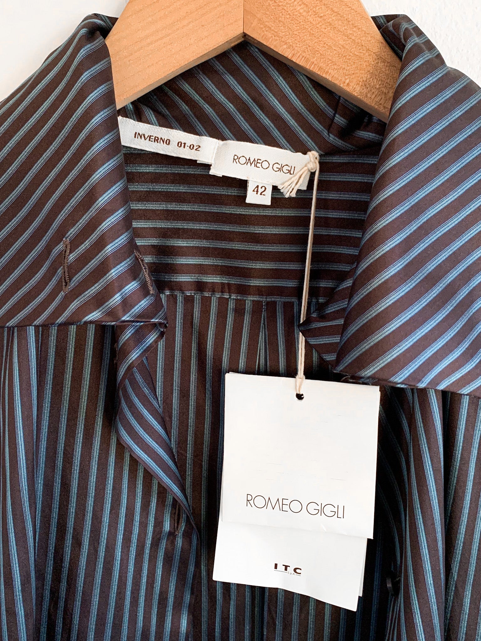 Romeo Gigli High Collar Striped Blouse