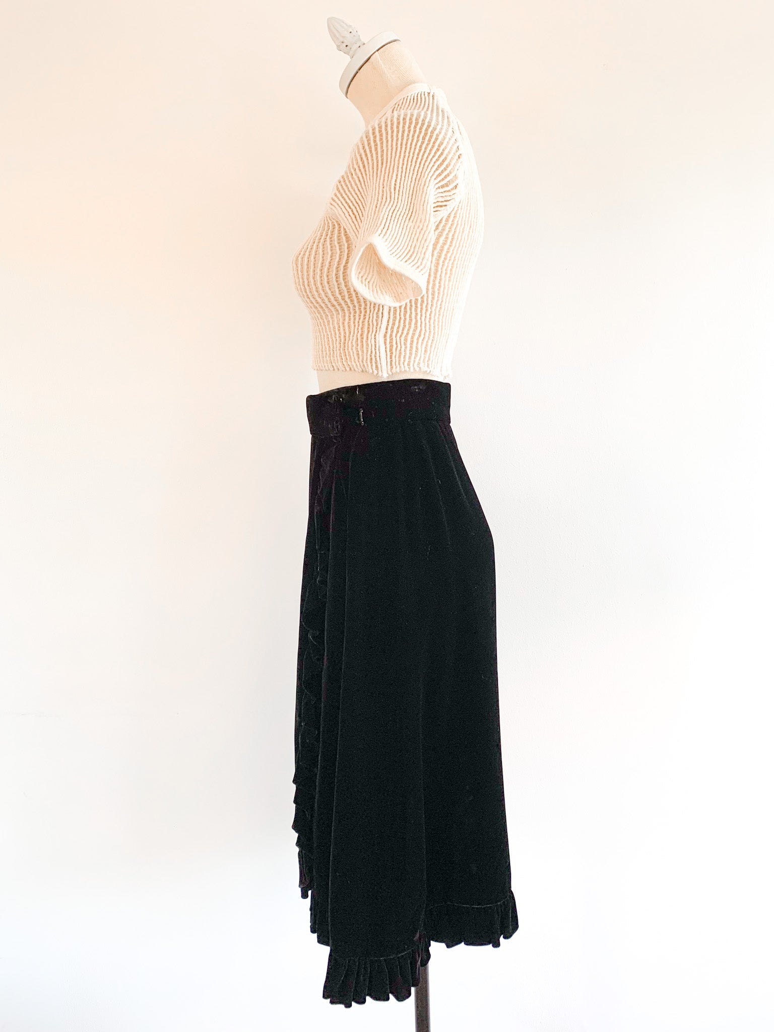 Velvet Ruffle Trim Skirt