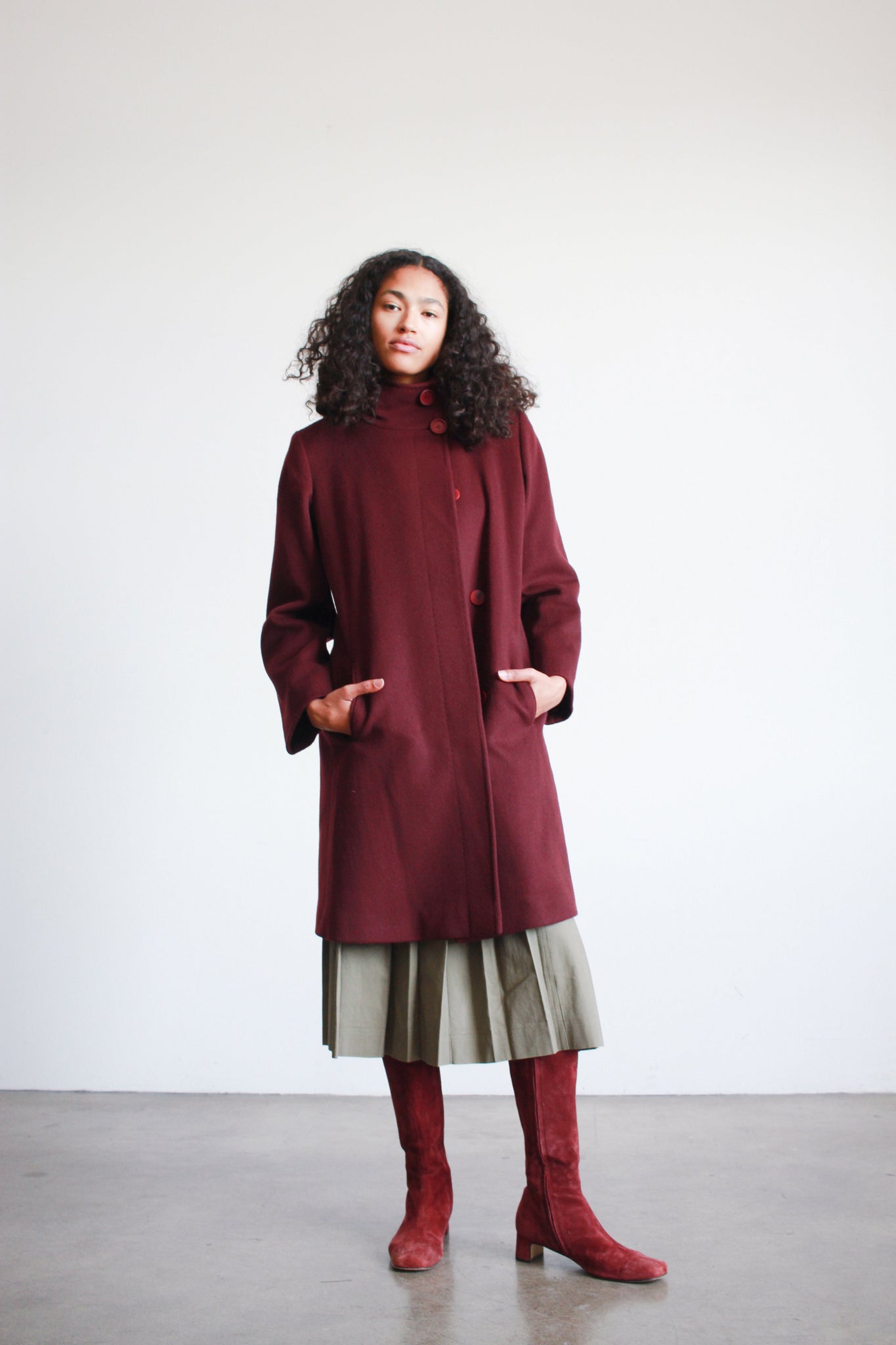 2000s Fluerette Berry Wool Swing Coat