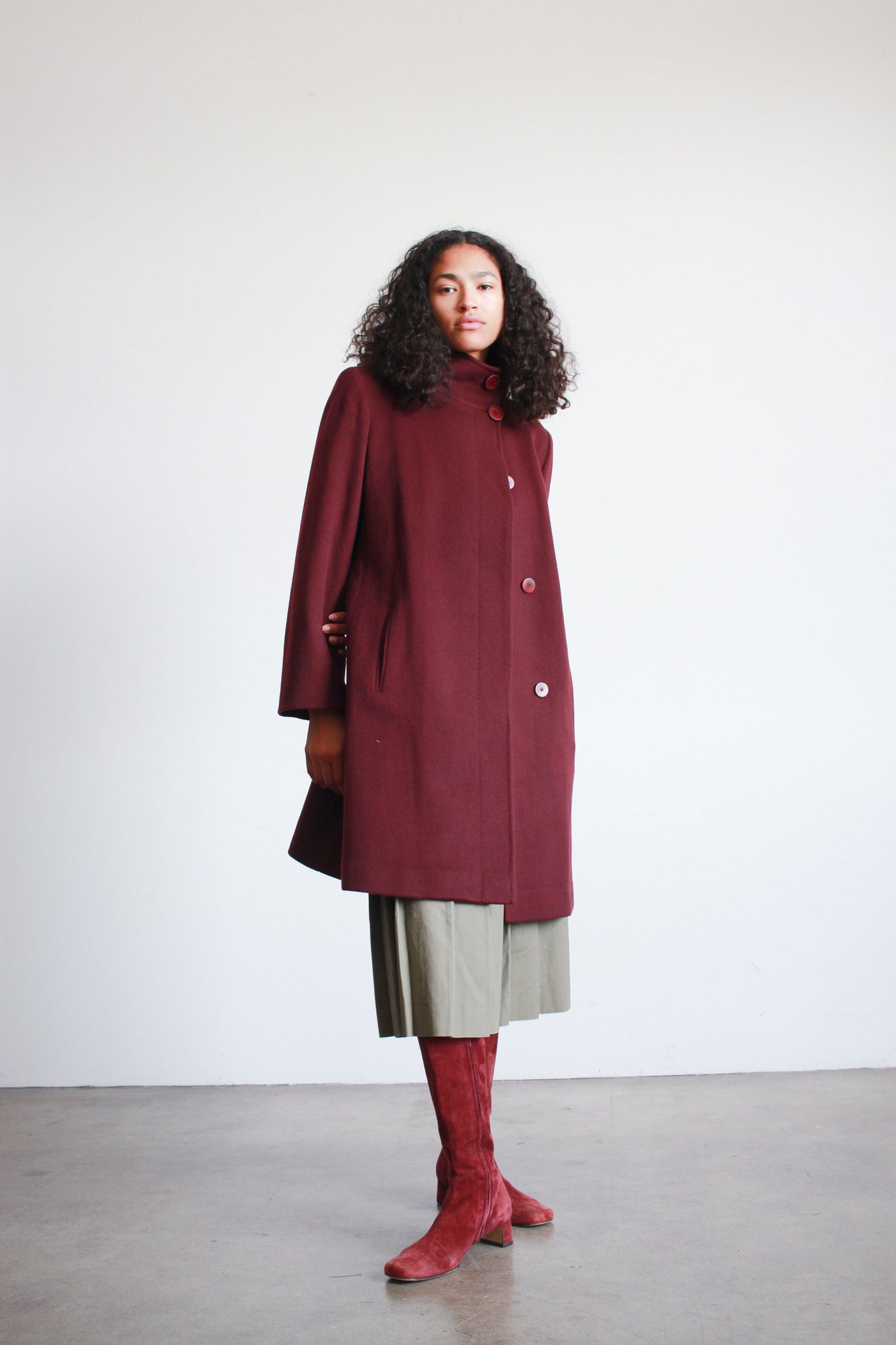 2000s Fluerette Berry Wool Swing Coat