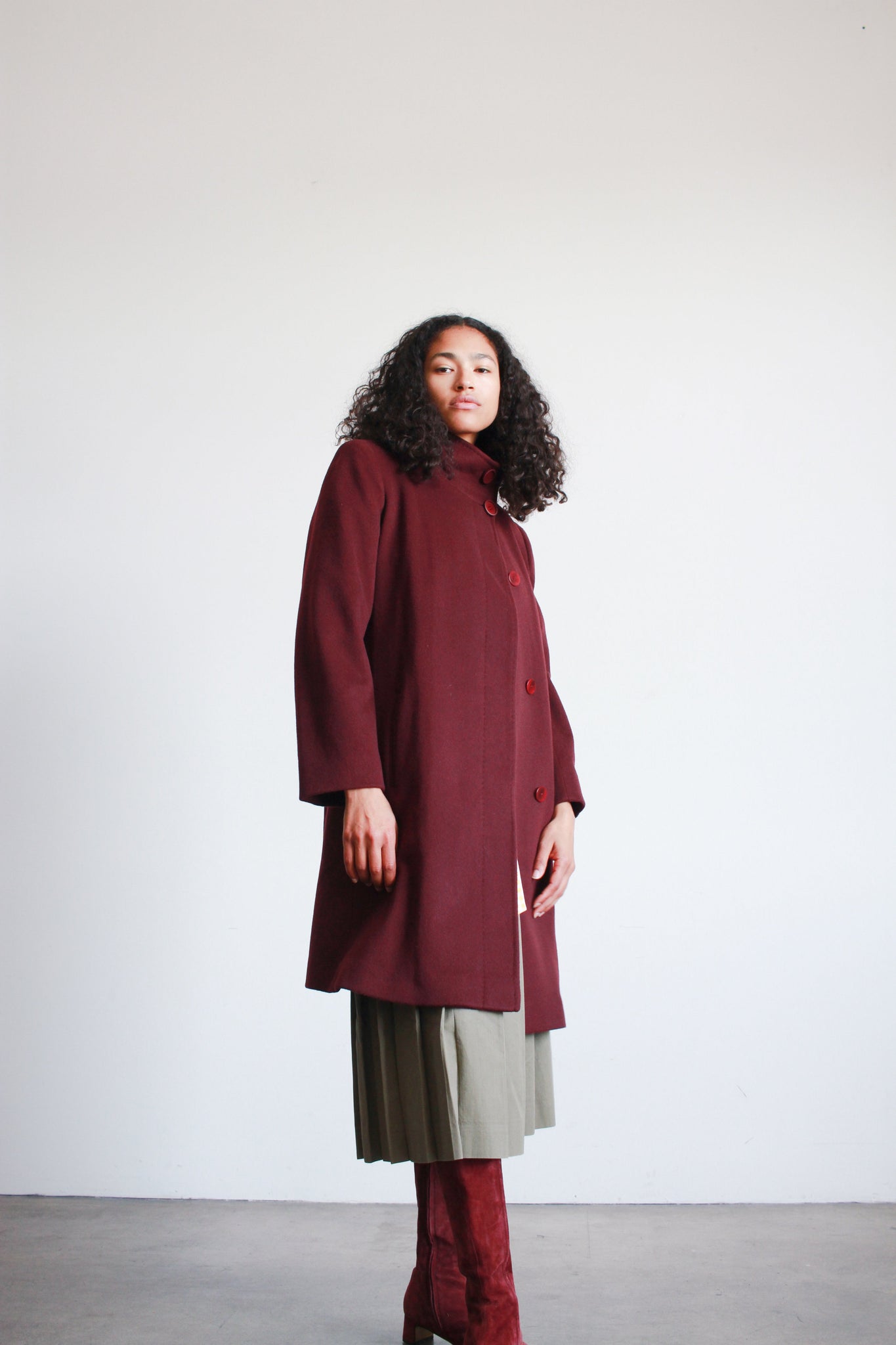 2000s Fluerette Berry Wool Swing Coat