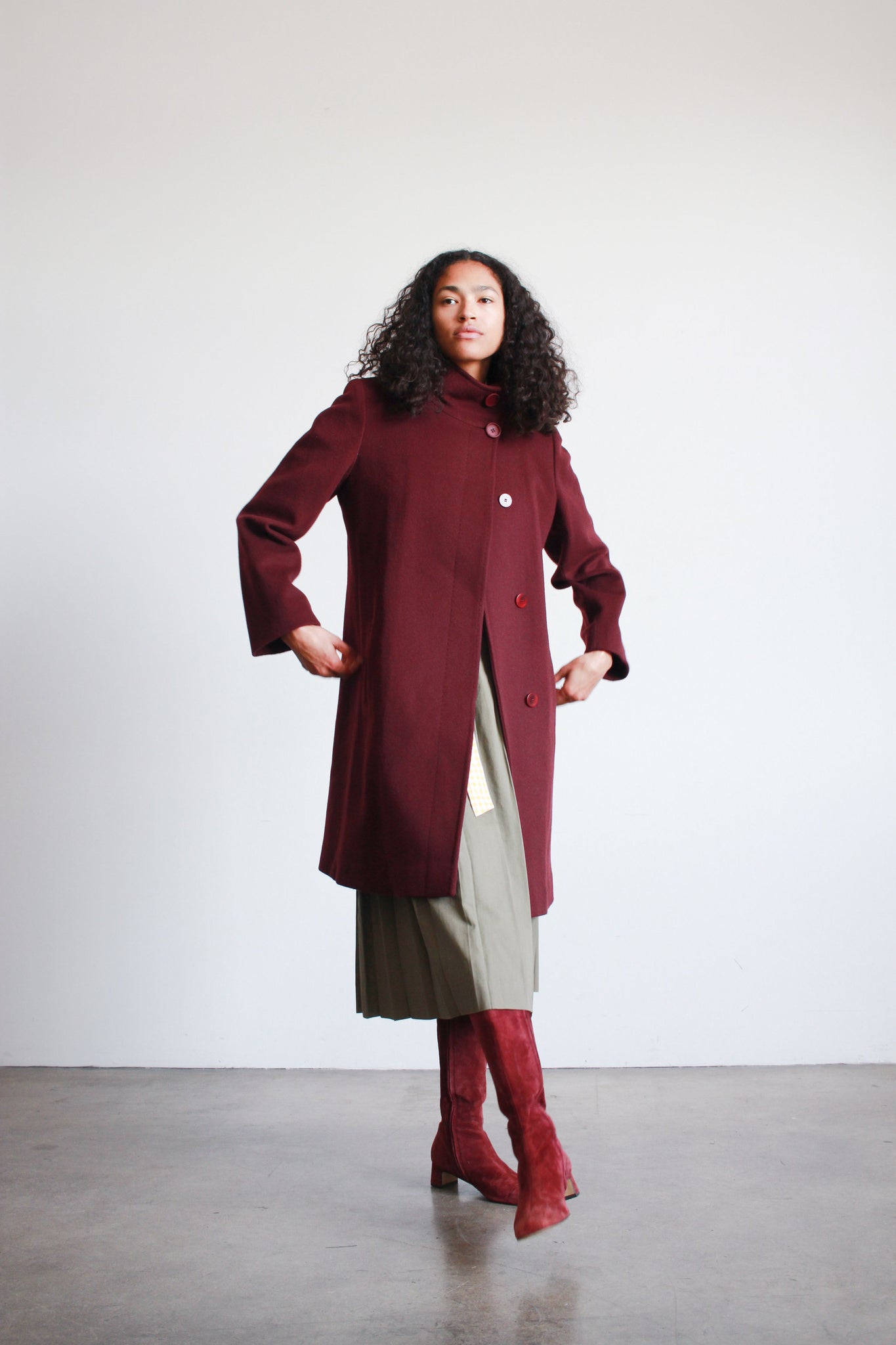 2000s Fluerette Berry Wool Swing Coat