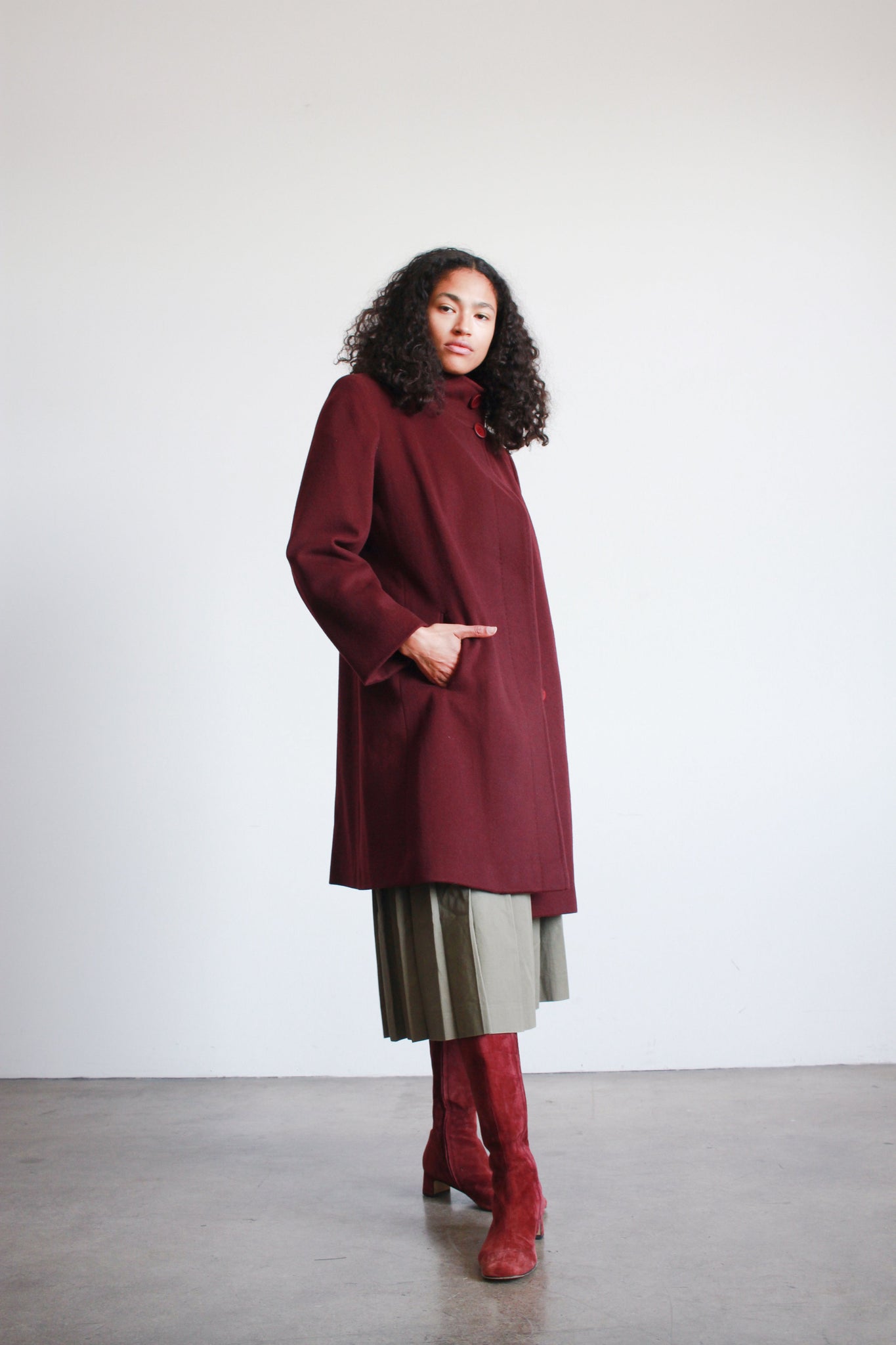 2000s Fluerette Berry Wool Swing Coat