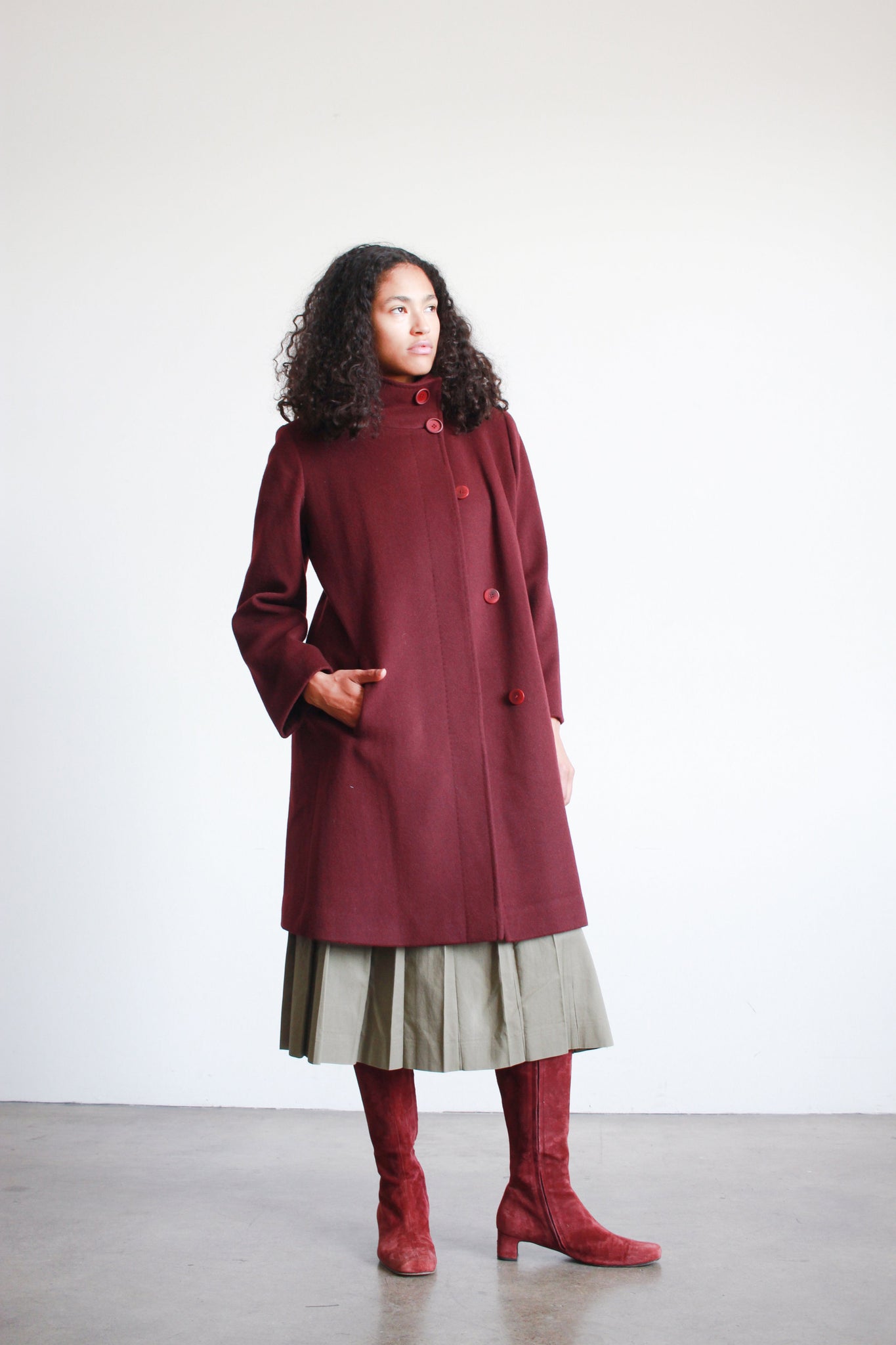 2000s Fluerette Berry Wool Swing Coat