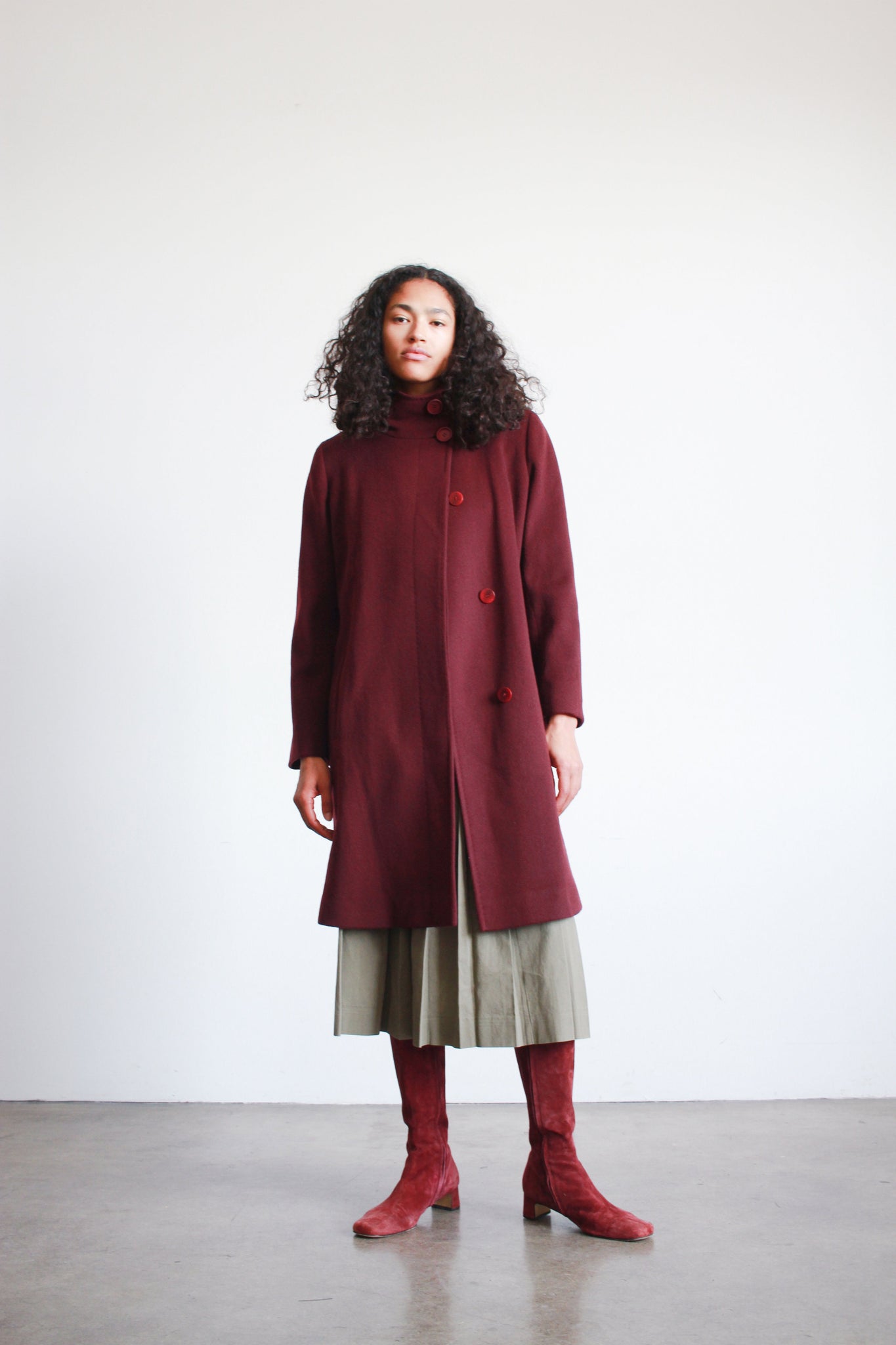 2000s Fluerette Berry Wool Swing Coat