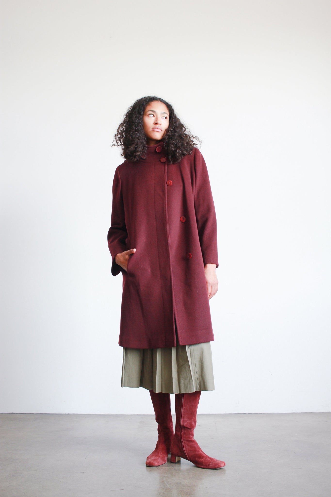 2000s Fluerette Berry Wool Swing Coat