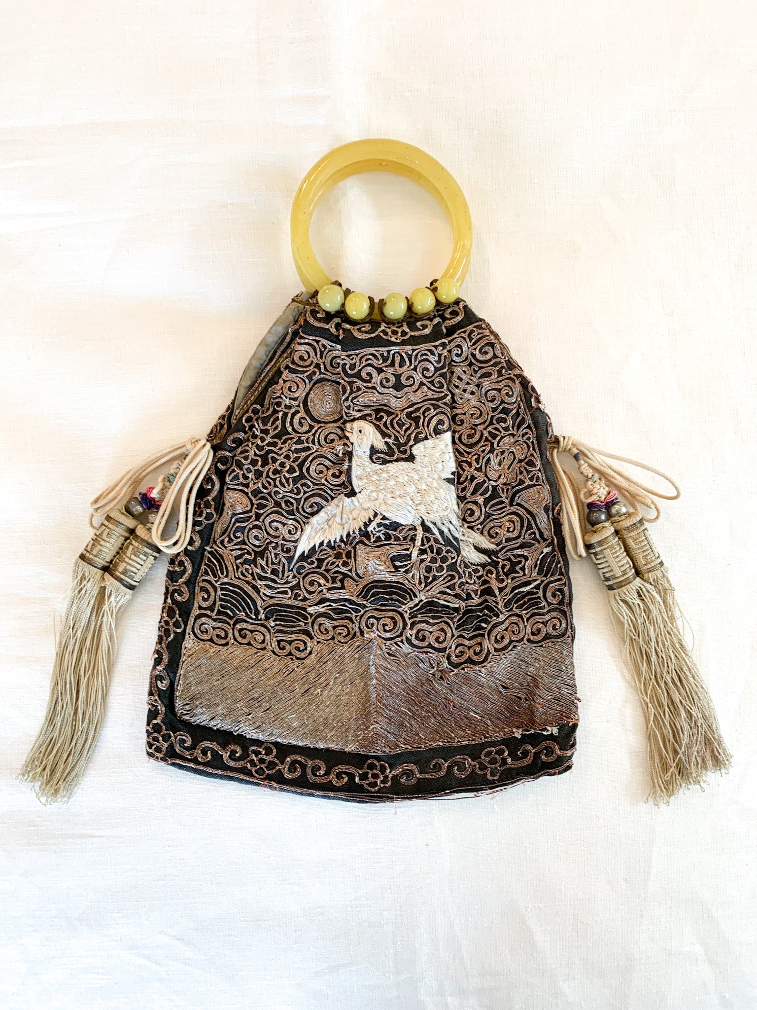 Chinese Embroidered Crane Purse