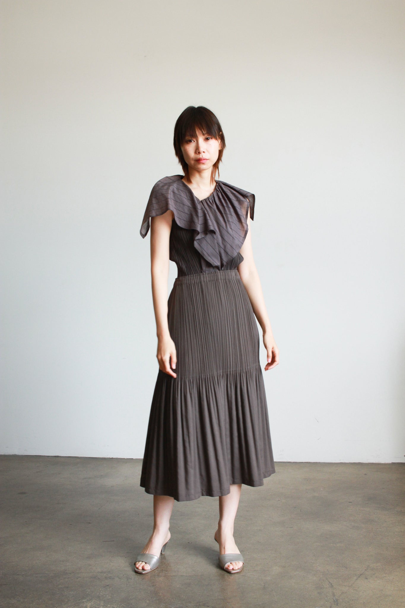 1990s Issey Miyake Fete Grey Pleated Set