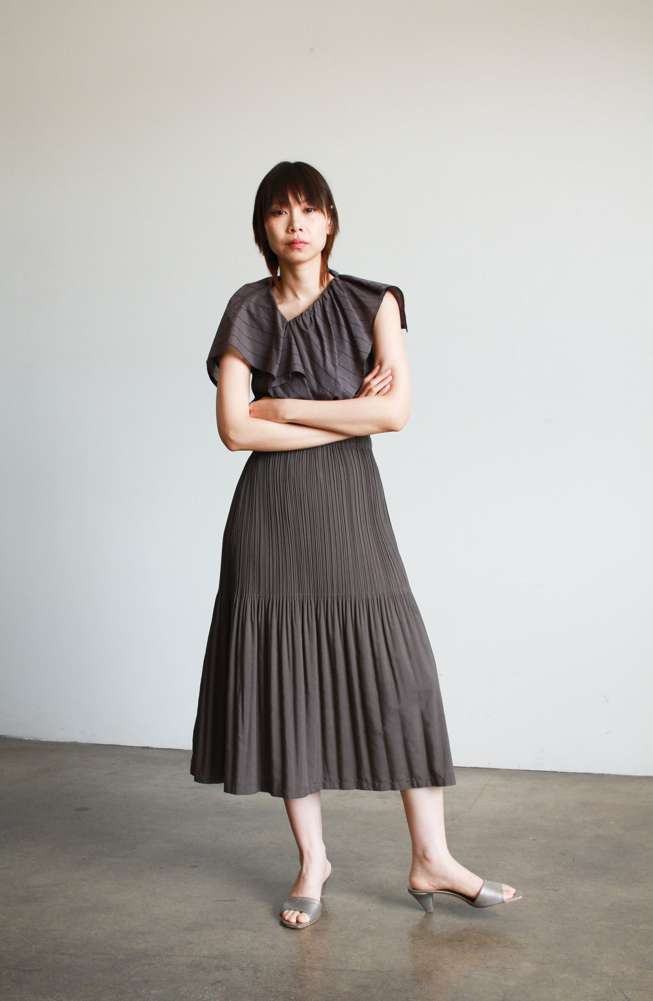 1990s Issey Miyake Fete Grey Pleated Set