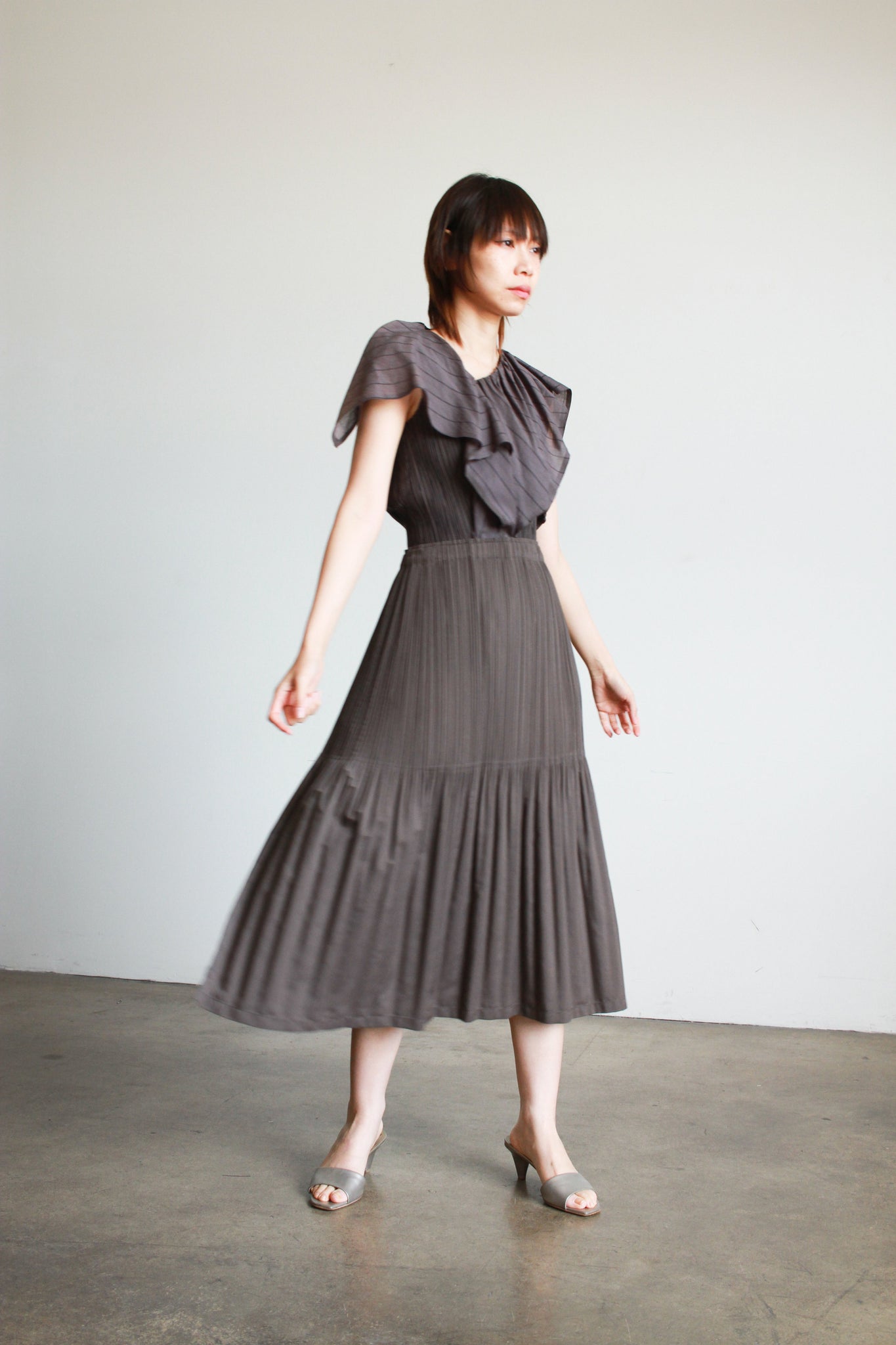 1990s Issey Miyake Fete Grey Pleated Set