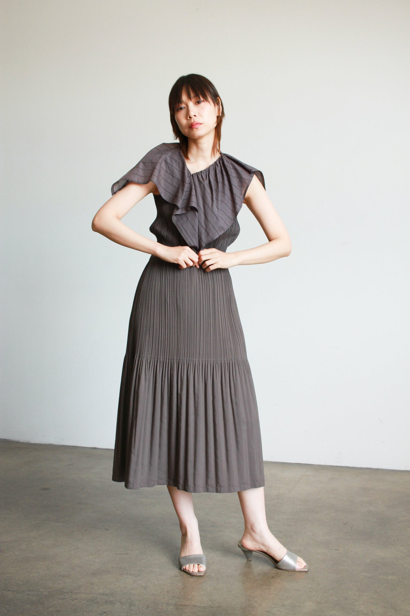 1990s Issey Miyake Fete Grey Pleated Set