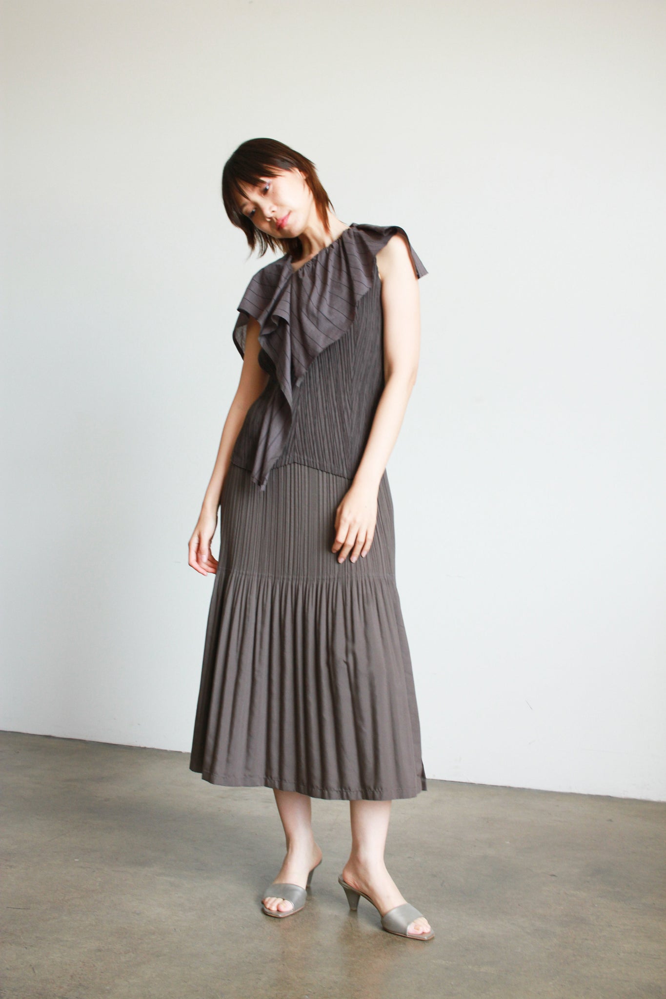 1990s Issey Miyake Fete Grey Pleated Set