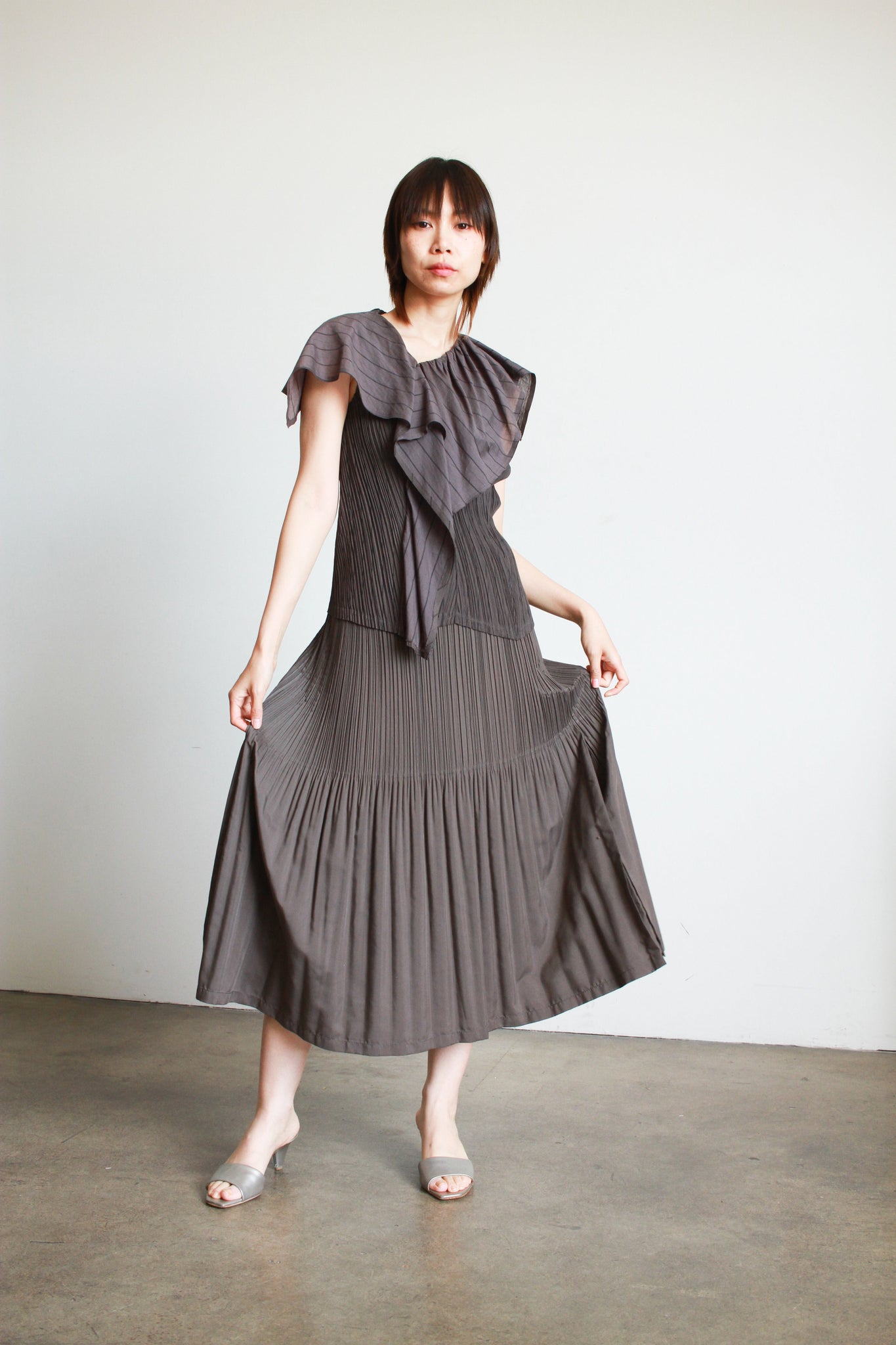 1990s Issey Miyake Fete Grey Pleated Set