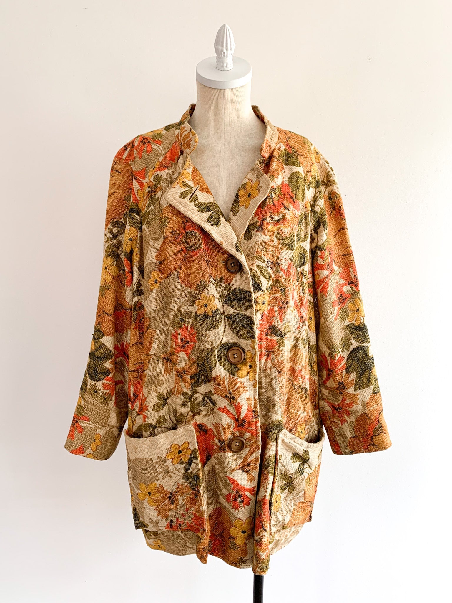 1960's Floral Burlap Chore Coat