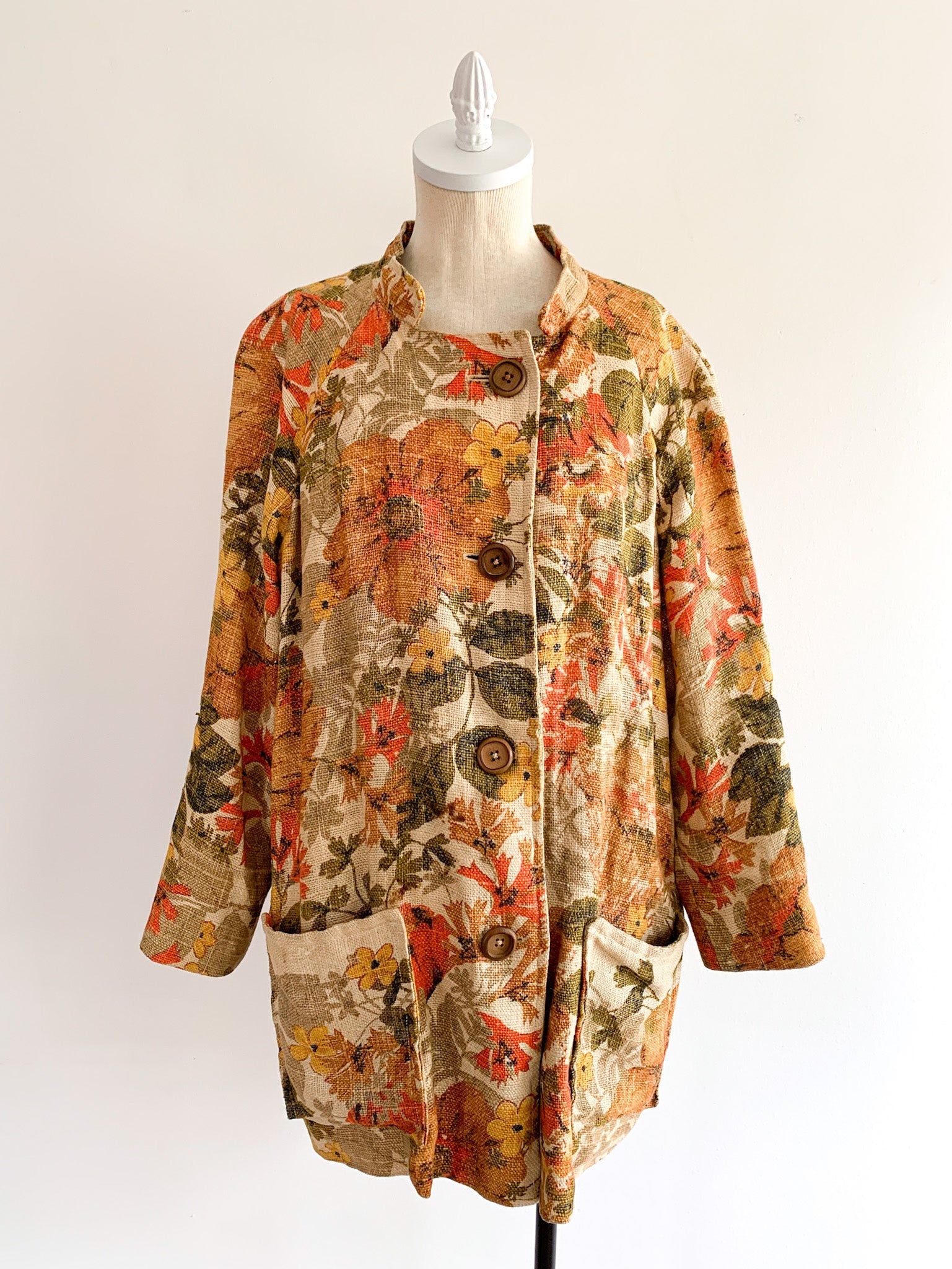 1960's Floral Burlap Chore Coat