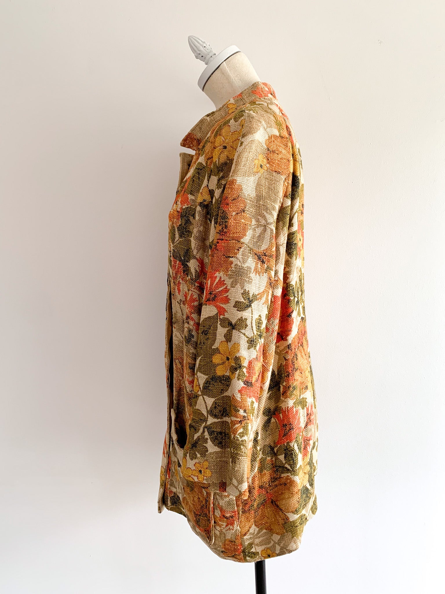 1960's Floral Burlap Chore Coat