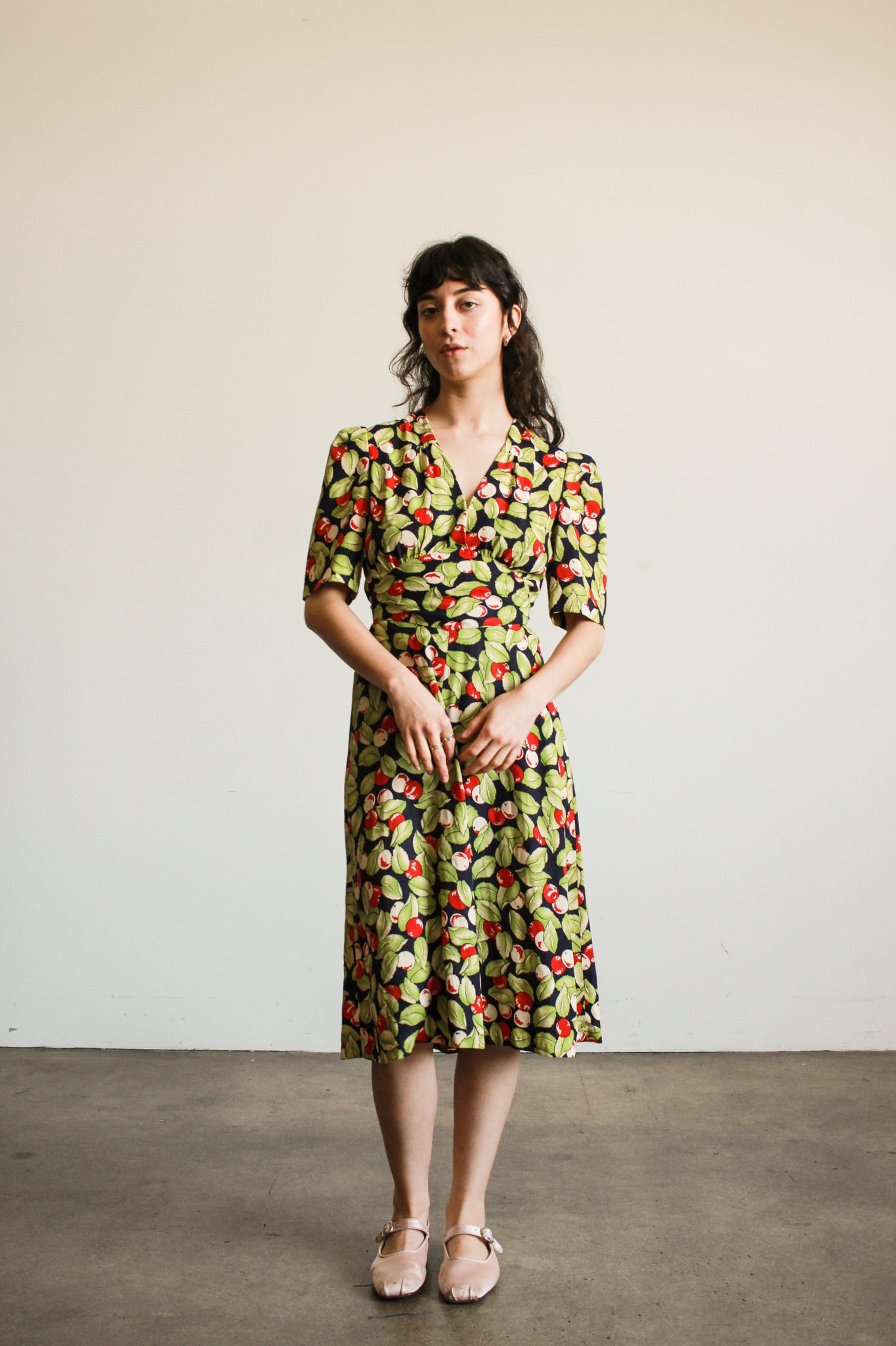 1970s Cherry Print Midi Dress