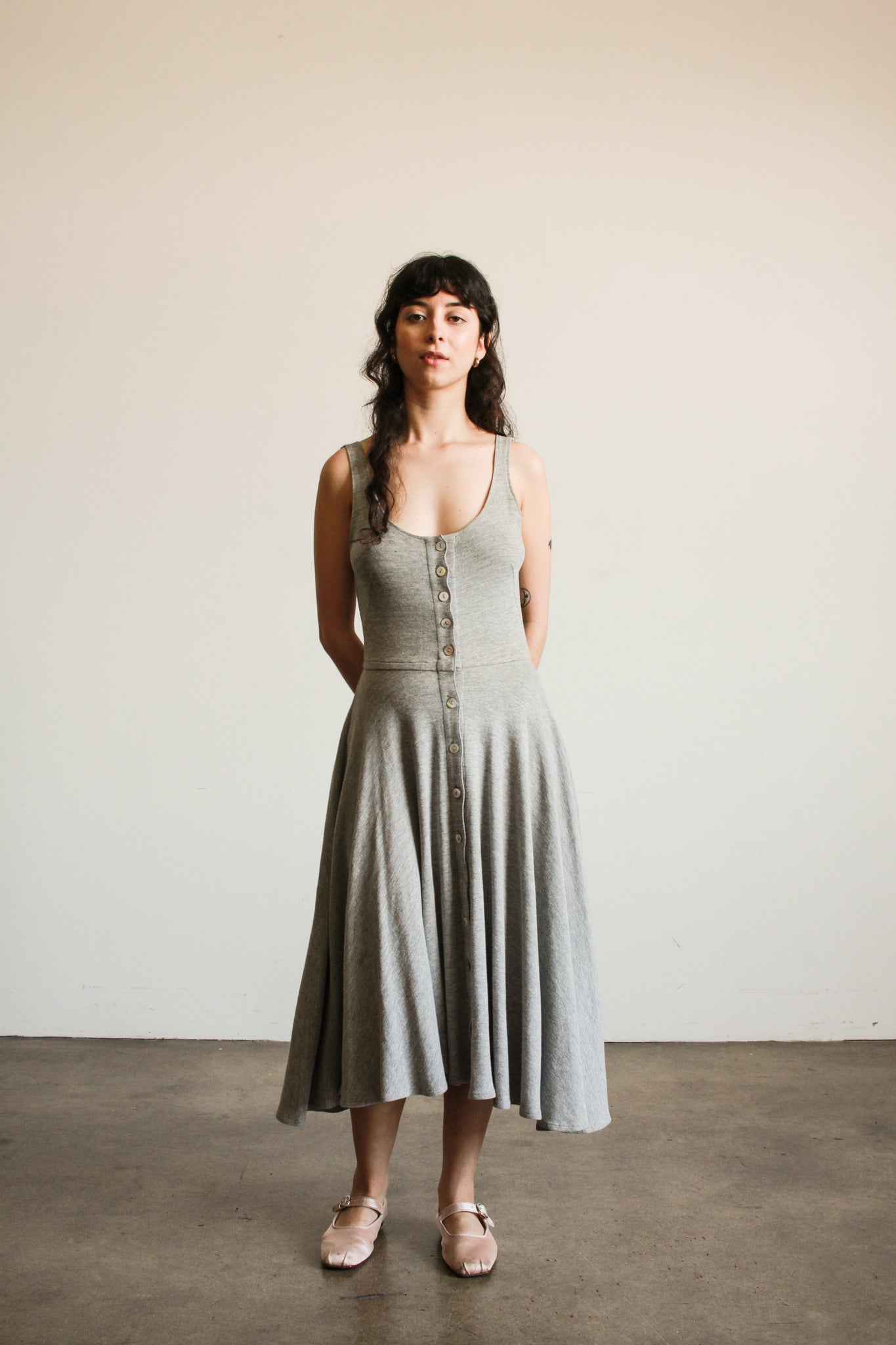 1980s Grey Jersey Knit Tank Dress