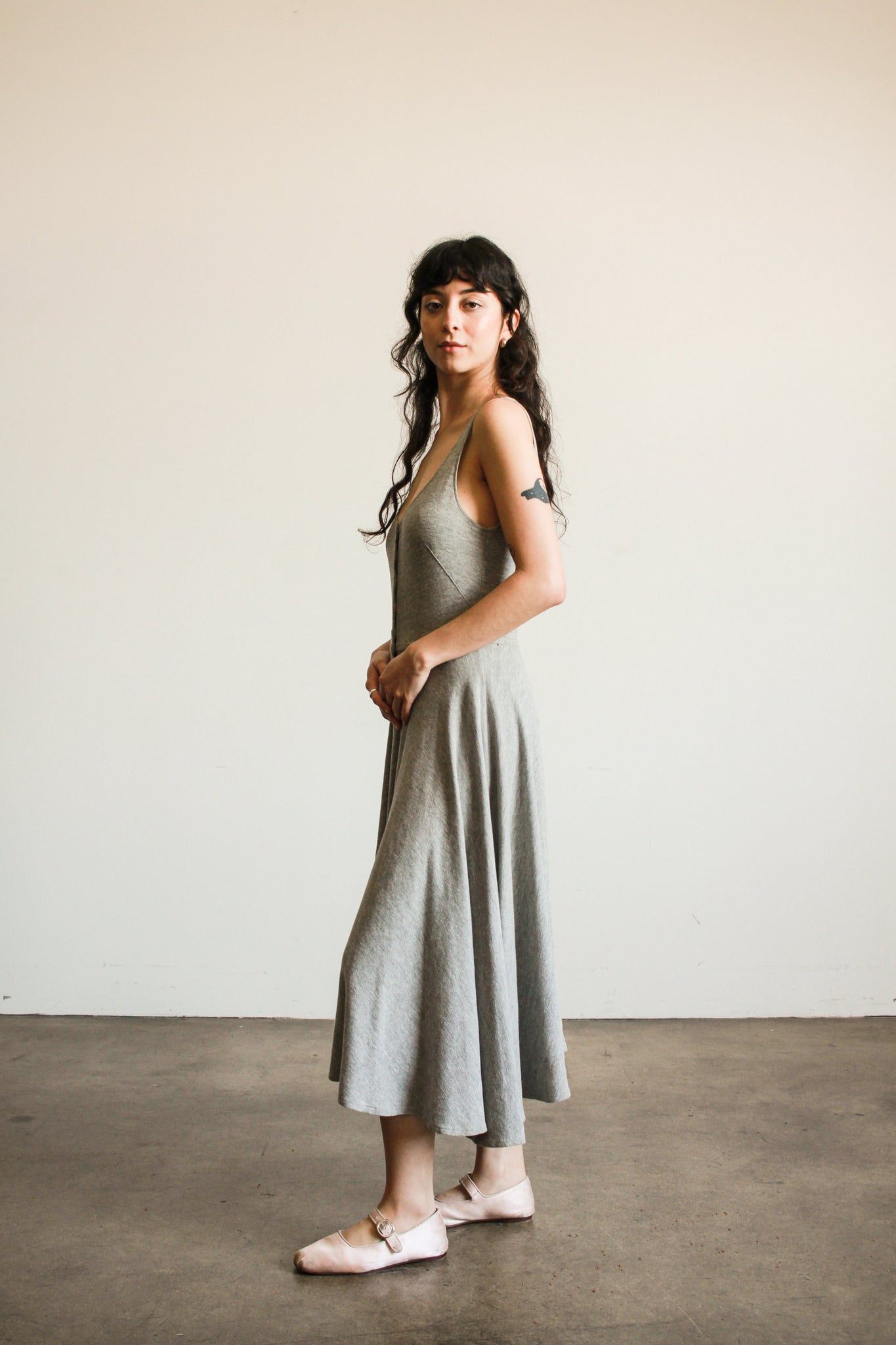 1980s Grey Jersey Knit Tank Dress