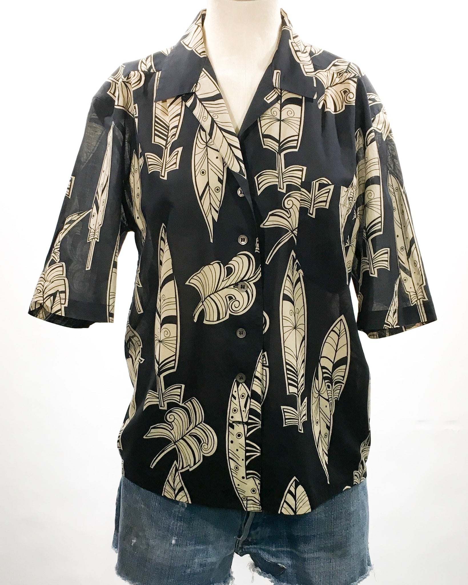 1980's Mondi Feather Print Cotton Top