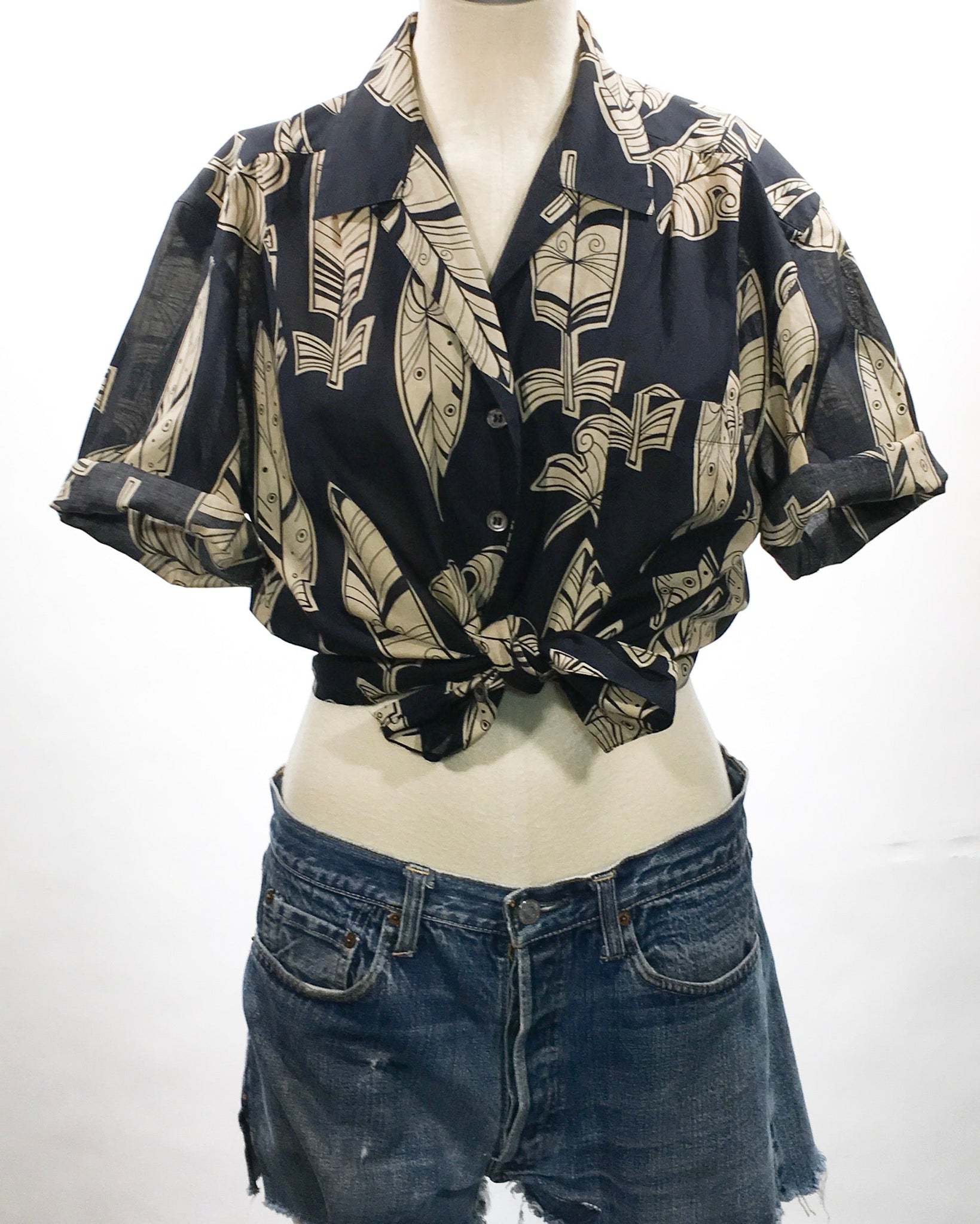 1980's Mondi Feather Print Cotton Top