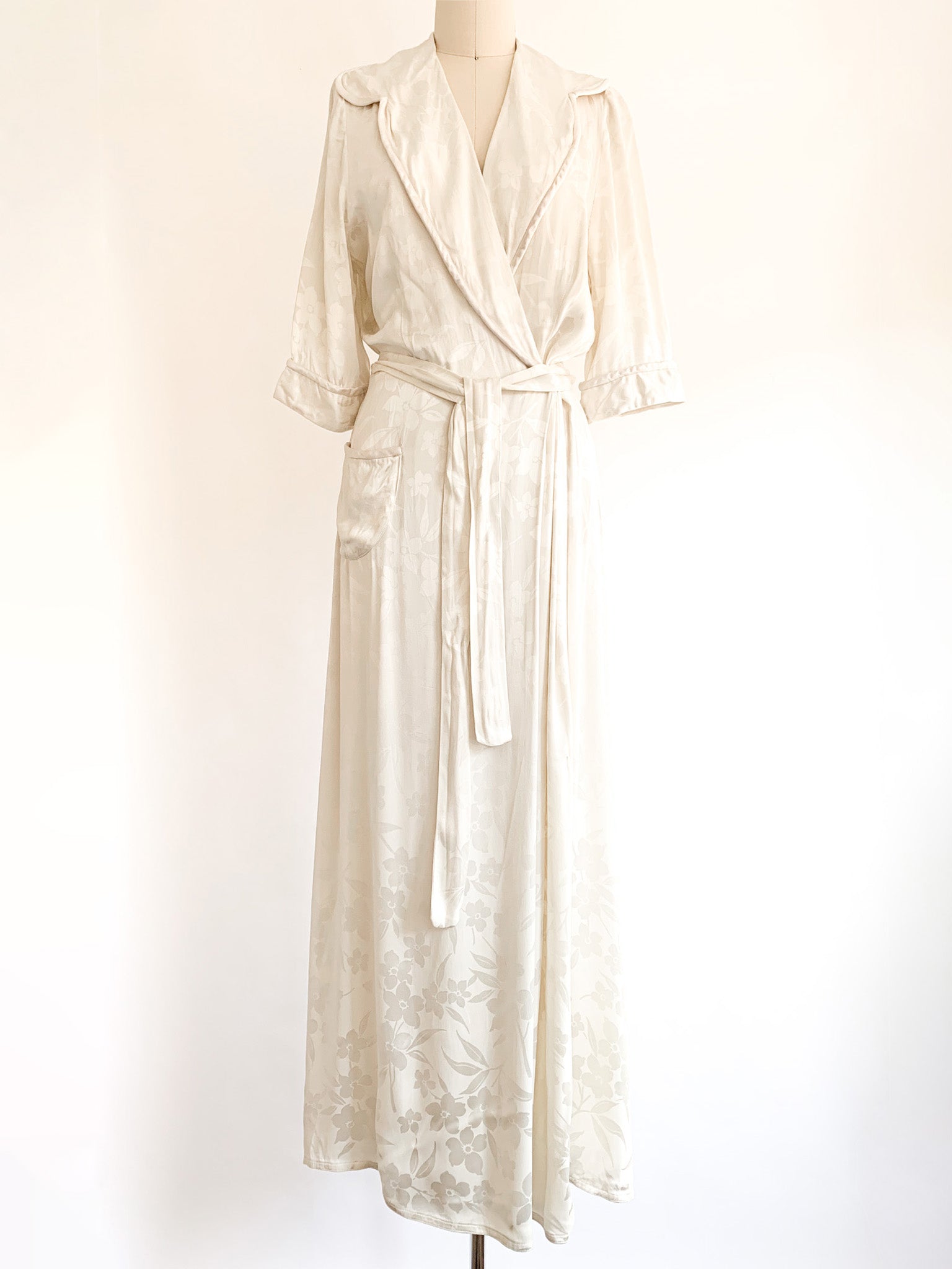 1930's Satin Botanical Jacquard Wrap Gown