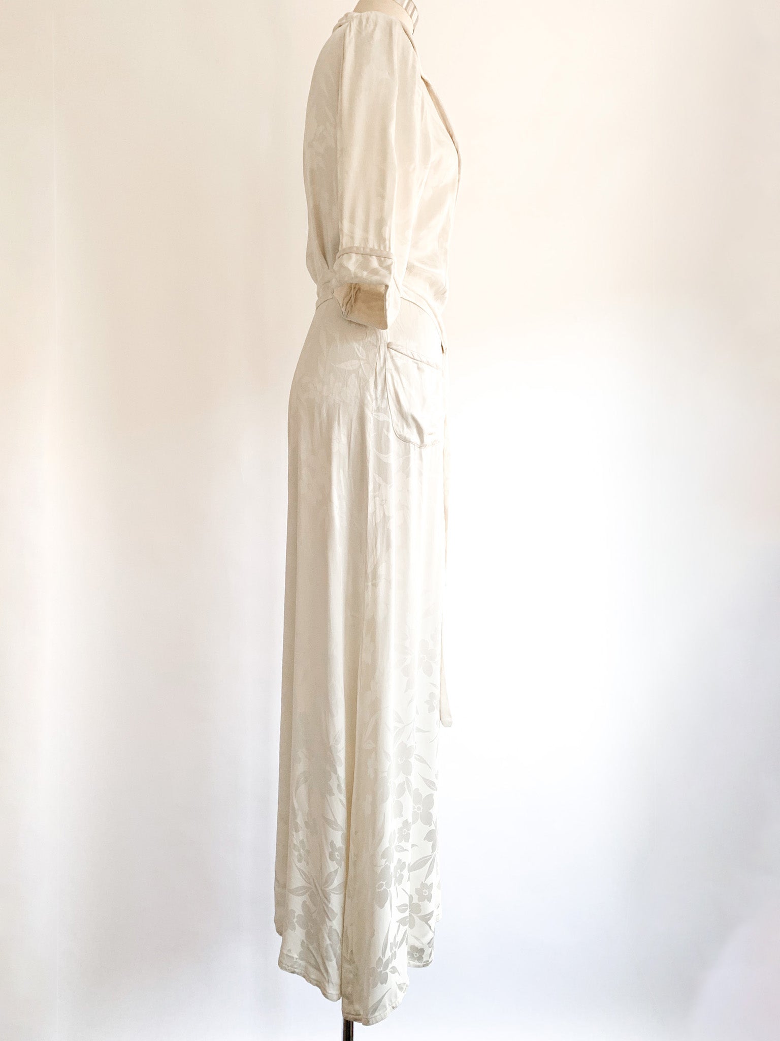 1930's Satin Botanical Jacquard Wrap Gown