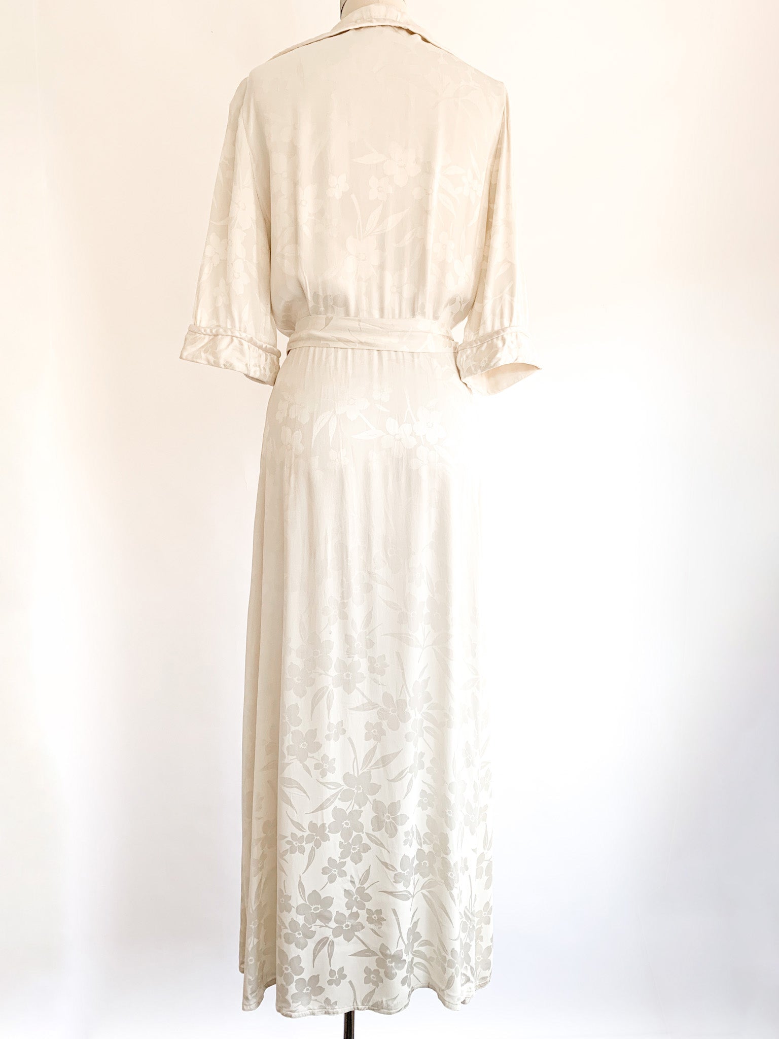 1930's Satin Botanical Jacquard Wrap Gown