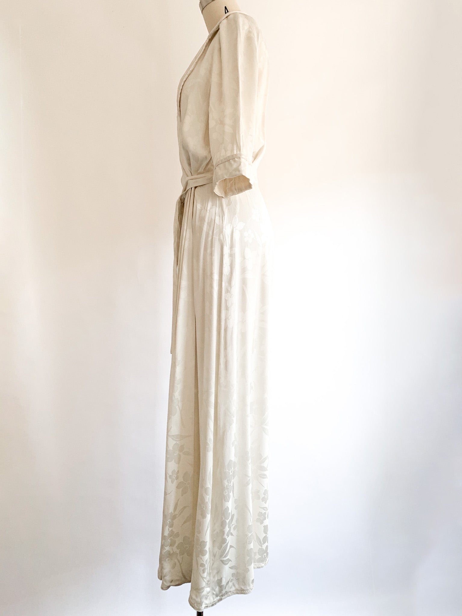 1930's Satin Botanical Jacquard Wrap Gown