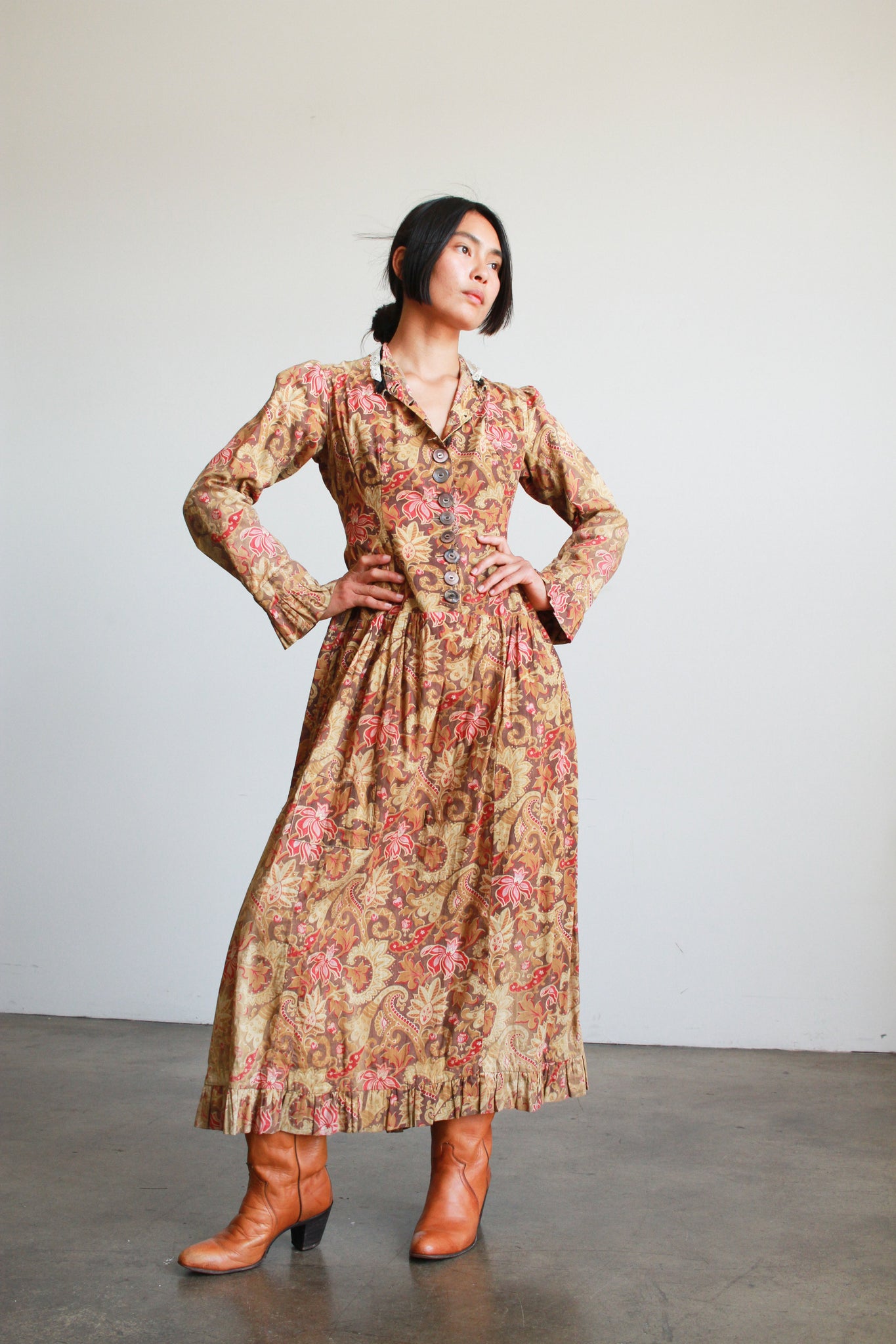 Antique Turkey Calico Print Cotton Dress