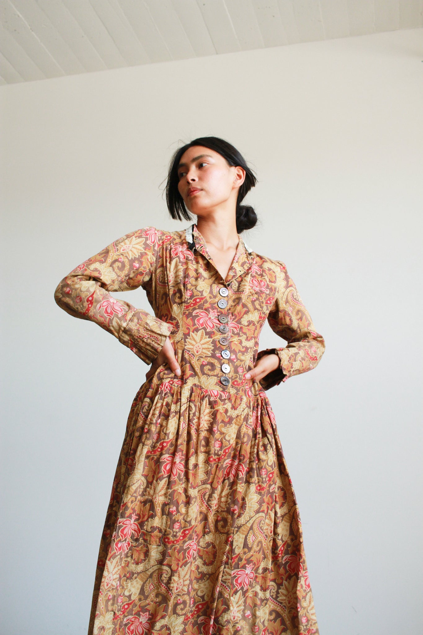 Antique Turkey Calico Print Cotton Dress