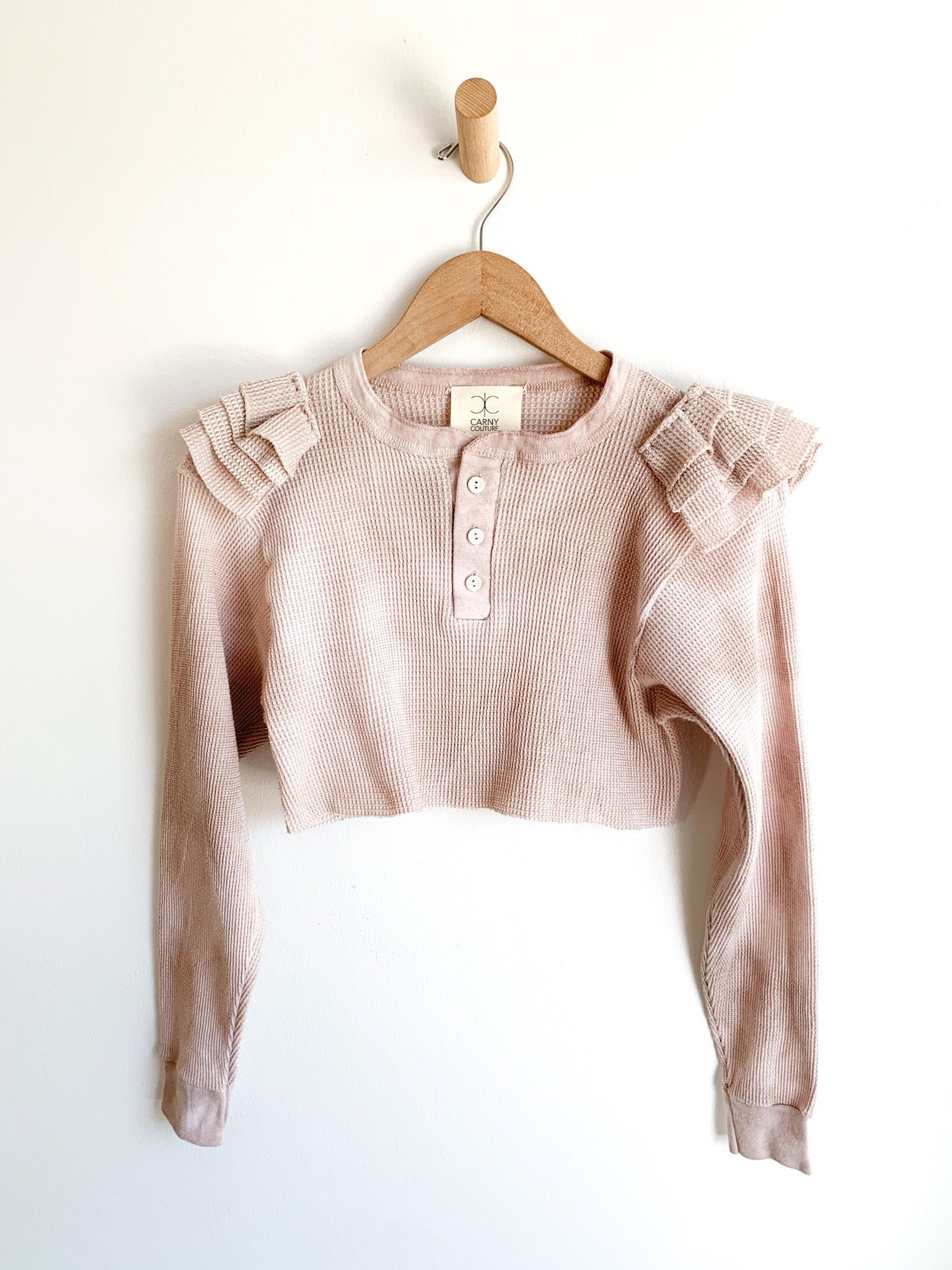 Remade Cropped Ruffle Thermal Button Front