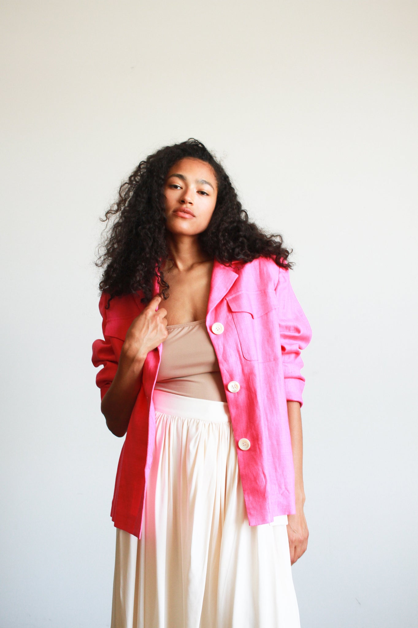 1980s Yves Saint Laurent Fuchsia Linen Boxy Blazer