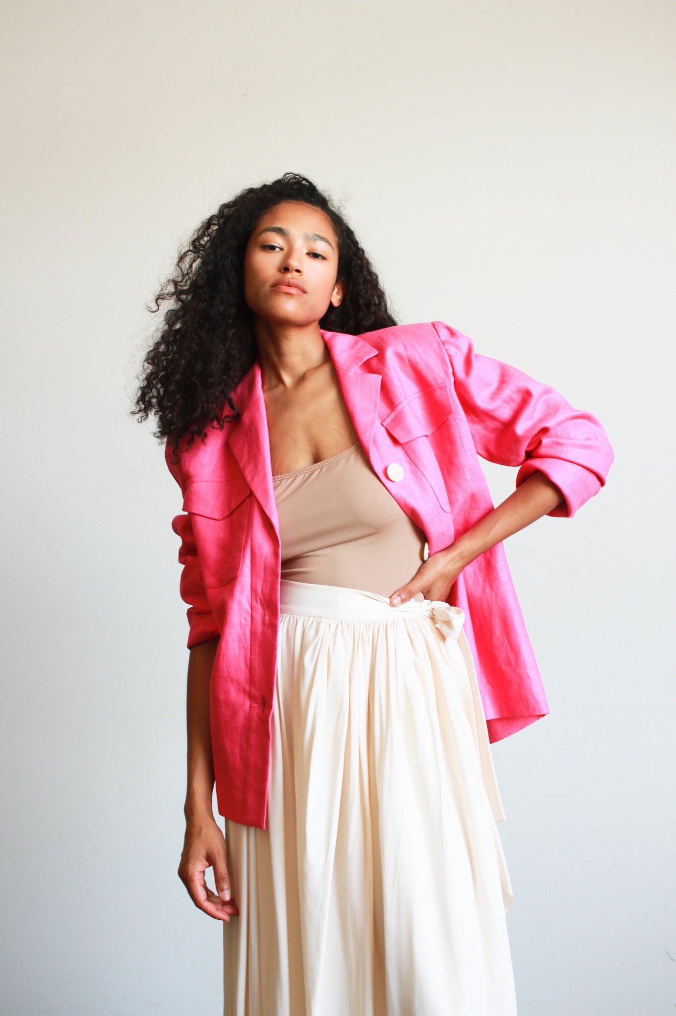 1980s Yves Saint Laurent Fuchsia Linen Boxy Blazer