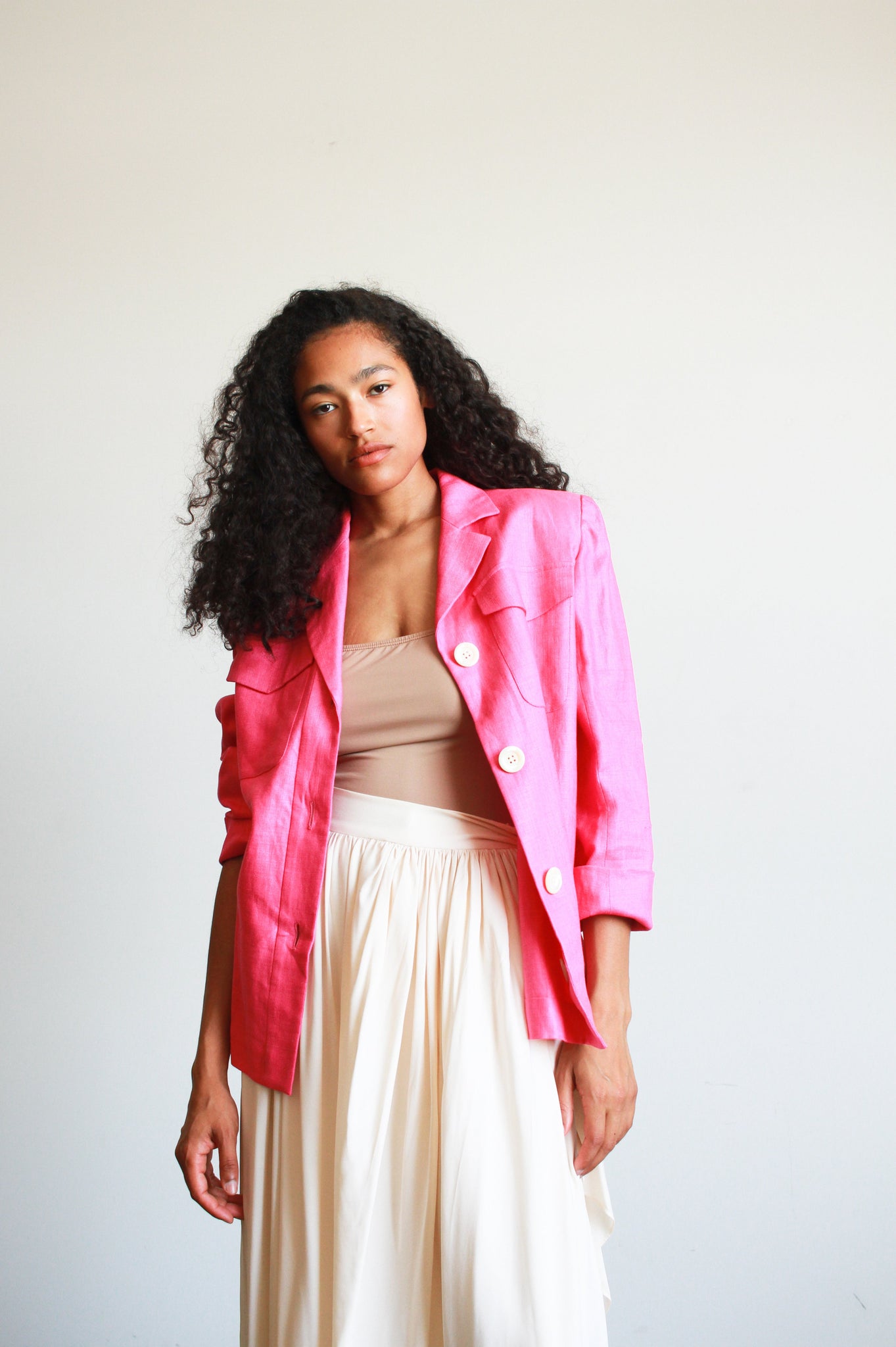 1980s Yves Saint Laurent Fuchsia Linen Boxy Blazer