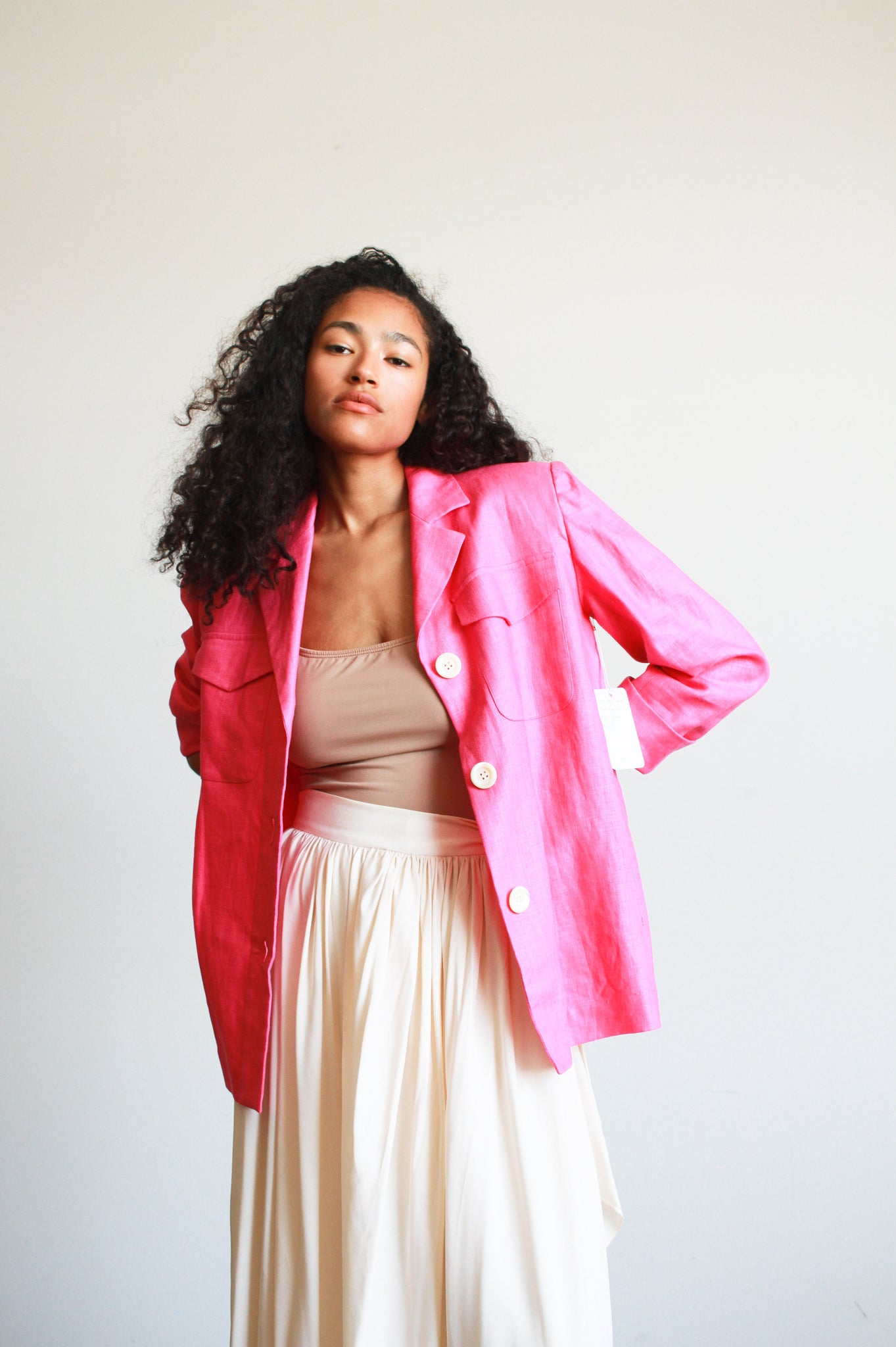 1980s Yves Saint Laurent Fuchsia Linen Boxy Blazer