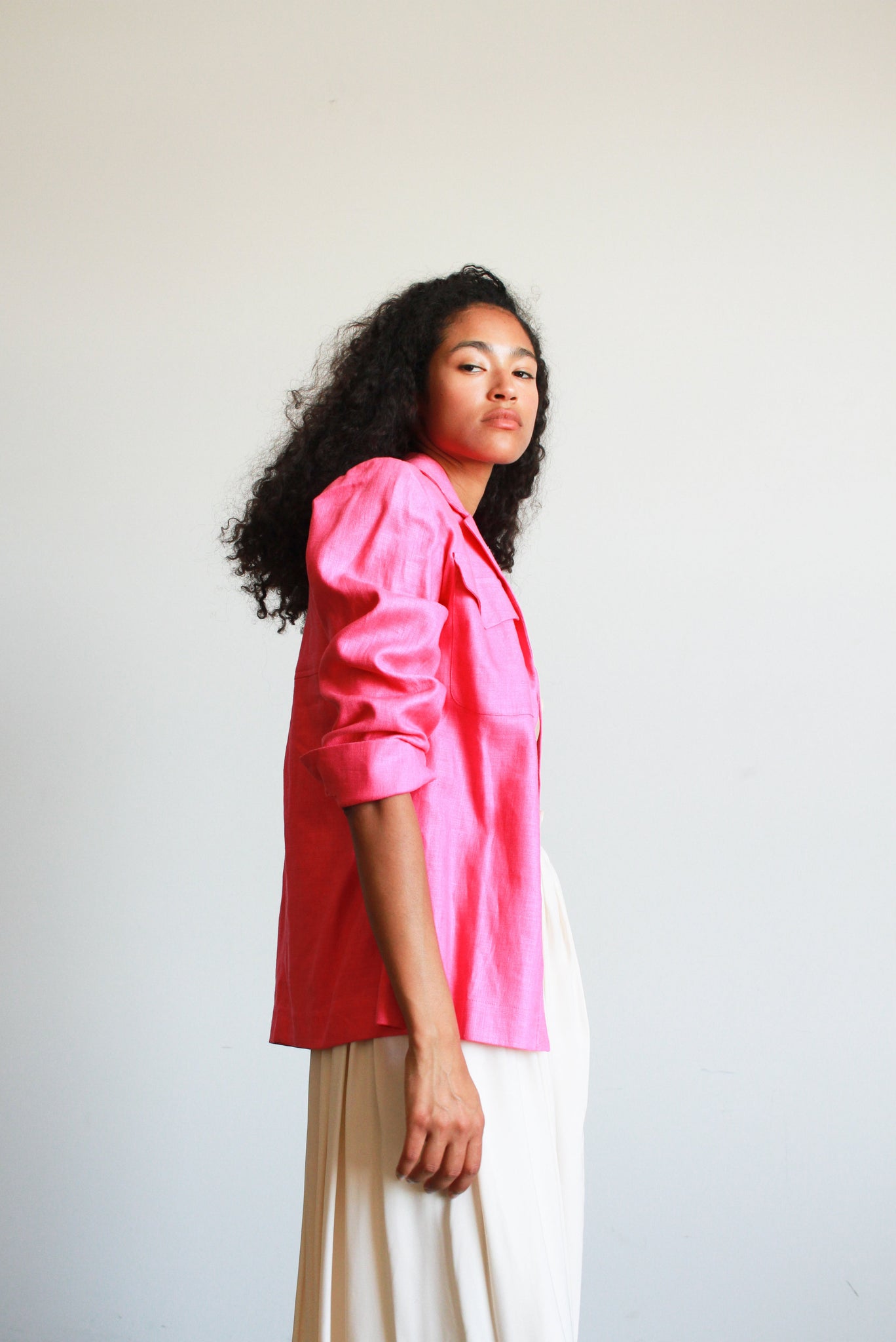 1980s Yves Saint Laurent Fuchsia Linen Boxy Blazer