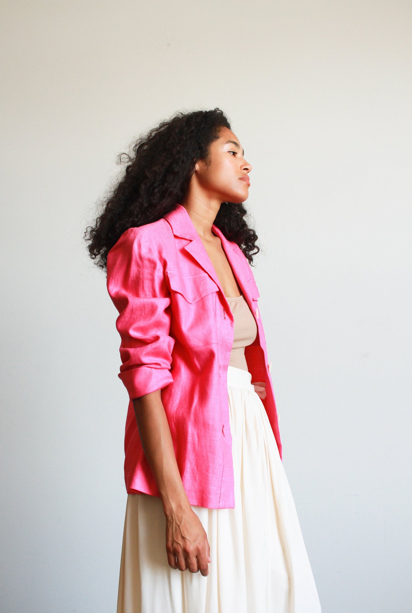 1980s Yves Saint Laurent Fuchsia Linen Boxy Blazer