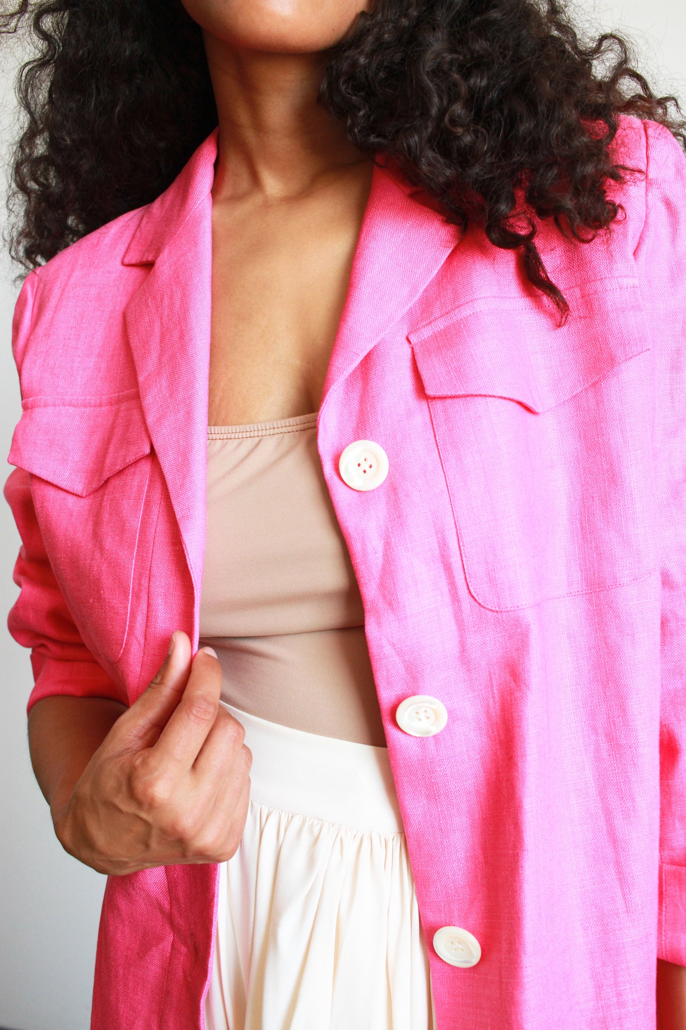 1980s Yves Saint Laurent Fuchsia Linen Boxy Blazer