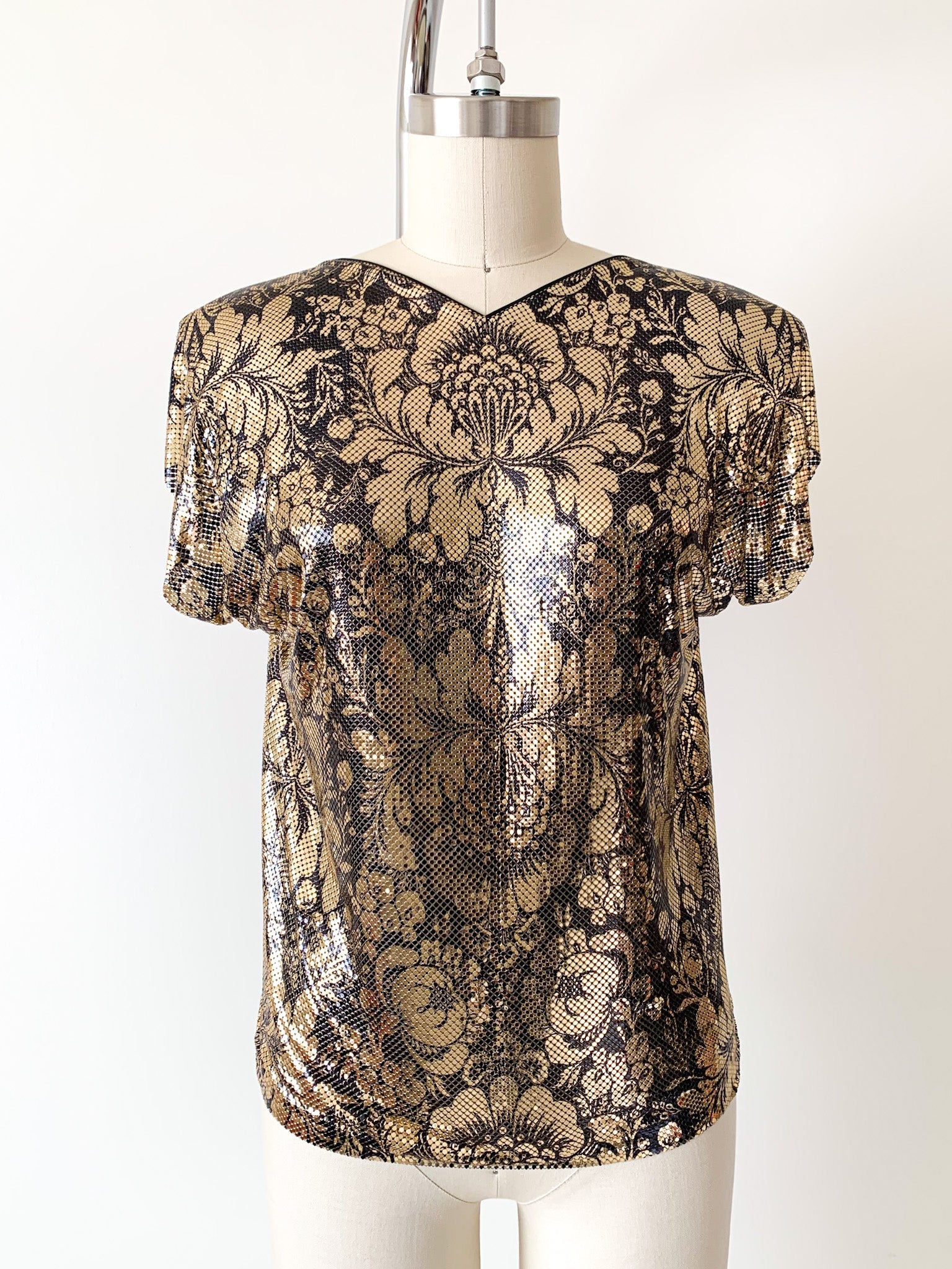 Whiting & Davis Floral Metal Mesh Top