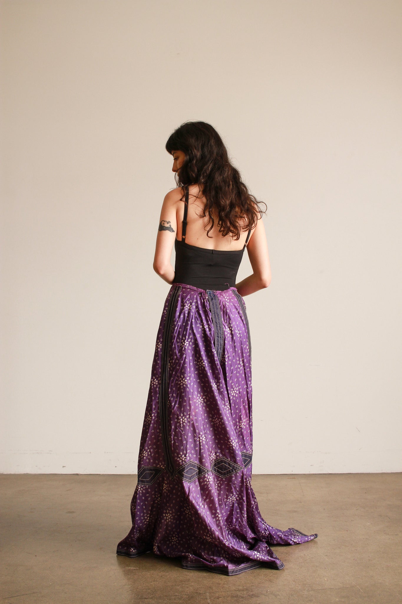 Antique Victorian Violet Silk Print Long Skirt