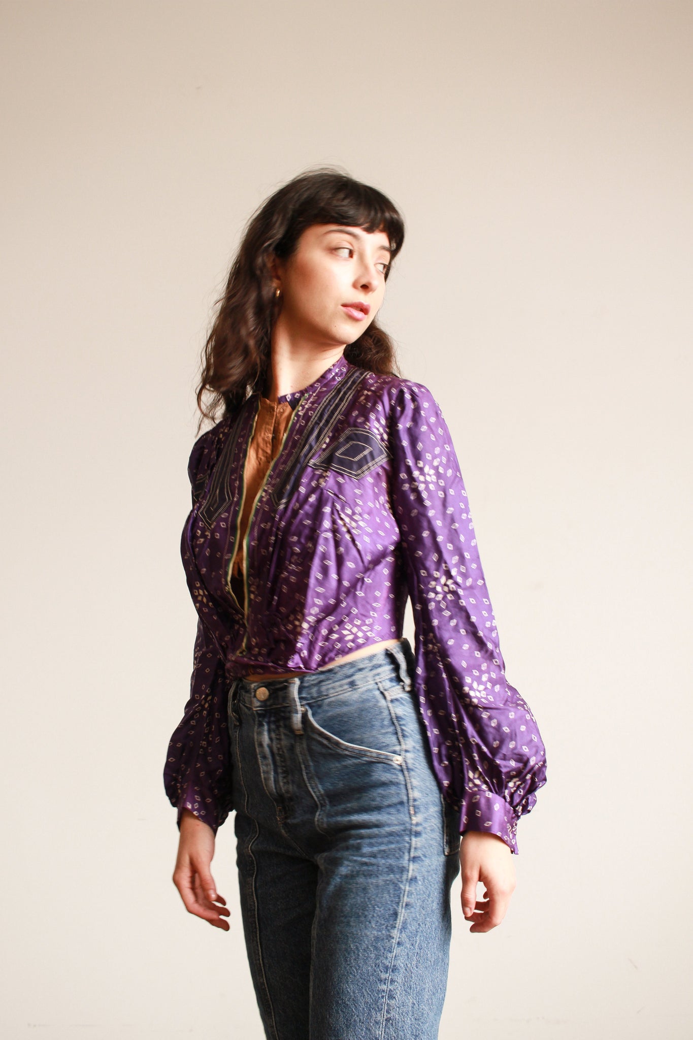 Antique Victorian Violet Silk Print Blouse